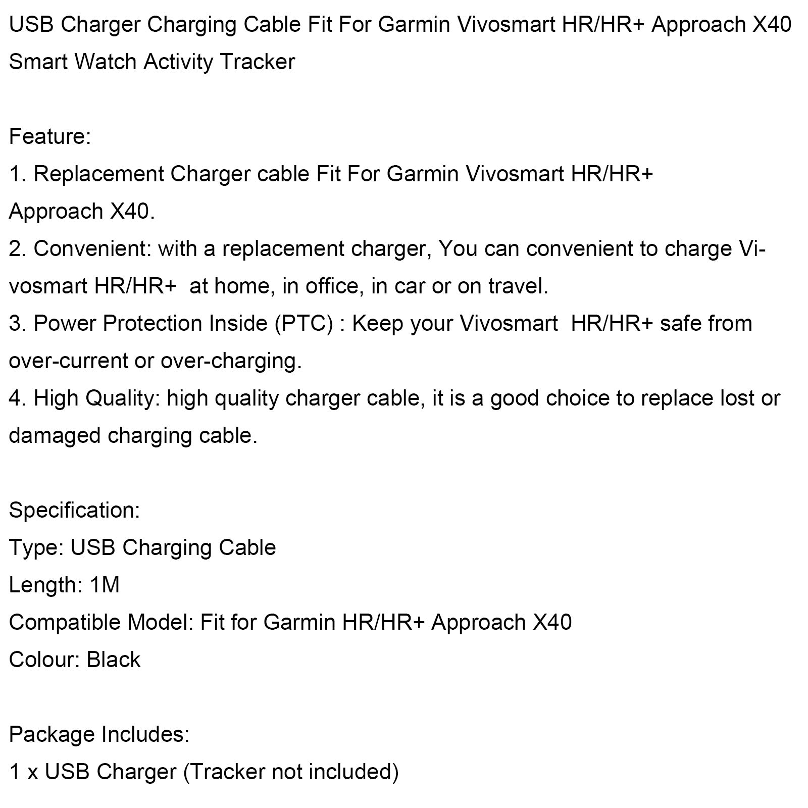 Cordon de câble de données de charge de chargeur USB adapté à la montre Garmin Vivosmart 3/4/HR