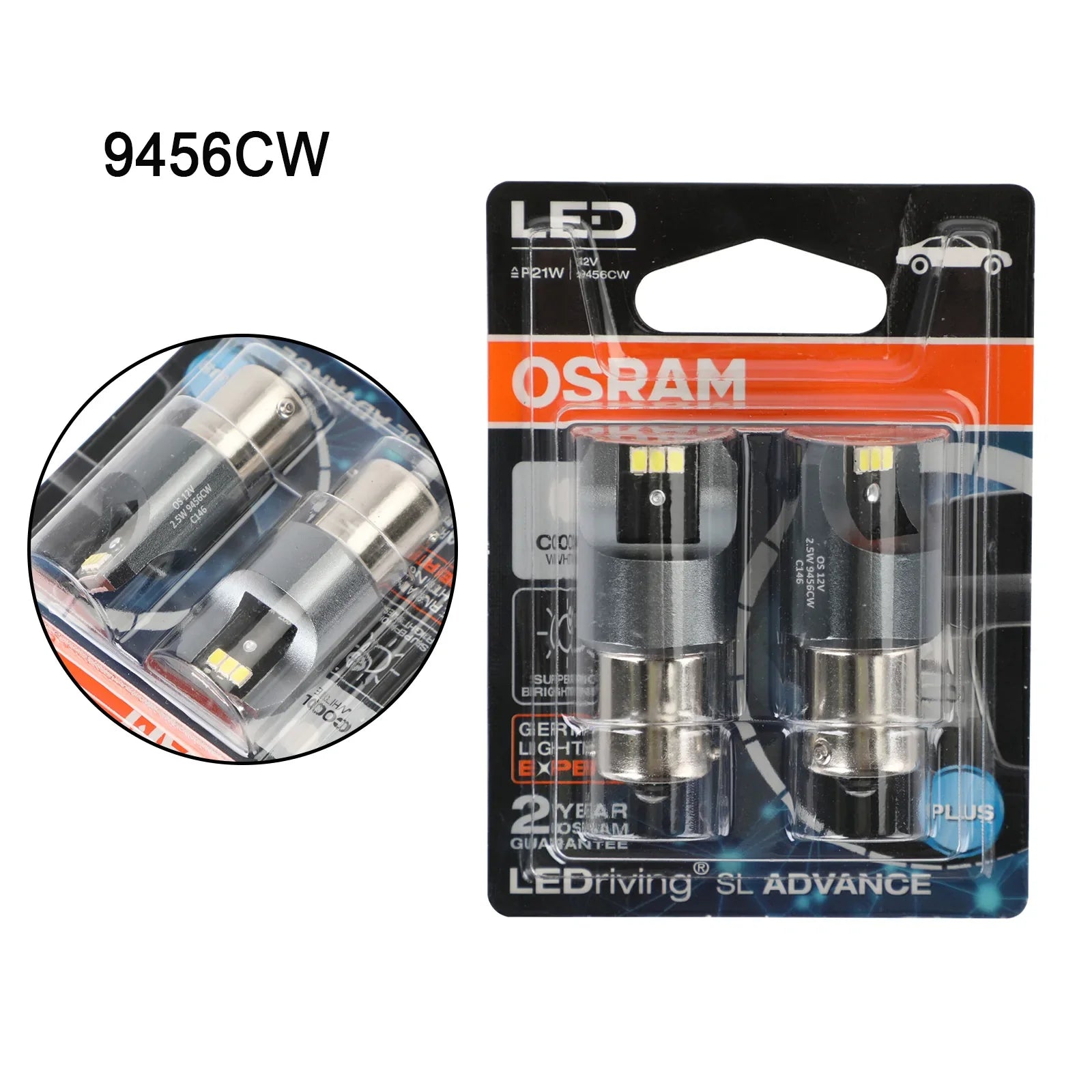 2x Per OSRAM 9456CW Lampadine LED ausiliarie per auto P21W 12V2.5W BA15s Generico