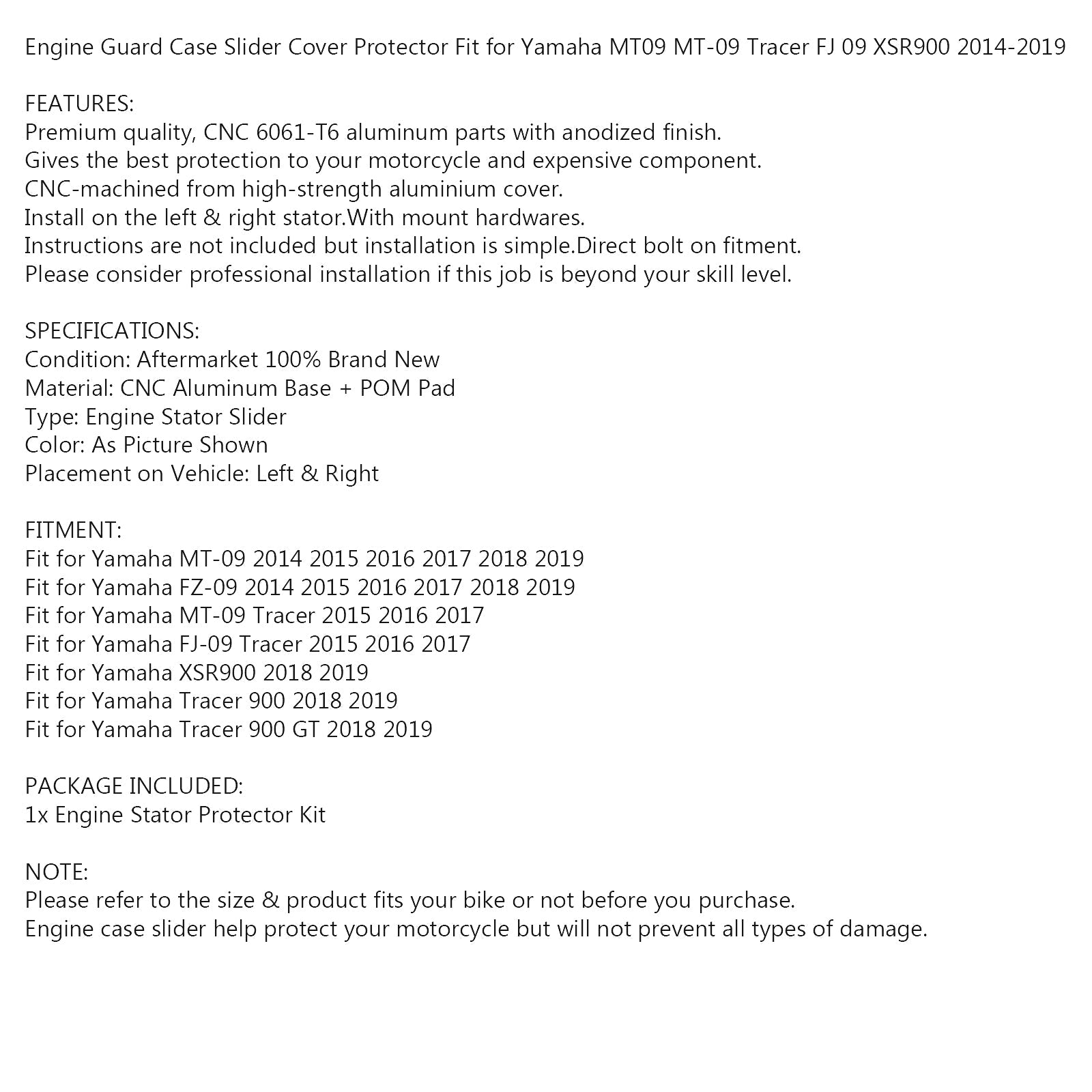 Protezione Carter Motore per Yamaha MT-09 FJ-09 Tracer 900 XSR900 14-19 Generico