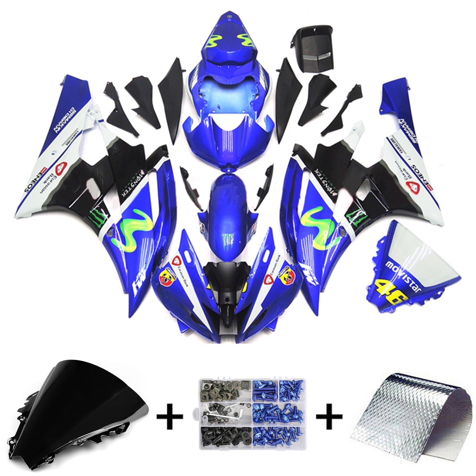 Amotopart Yamaha YZF 600 R6 2006-2007 Kit Carénage Carrosserie Plastique ABS
