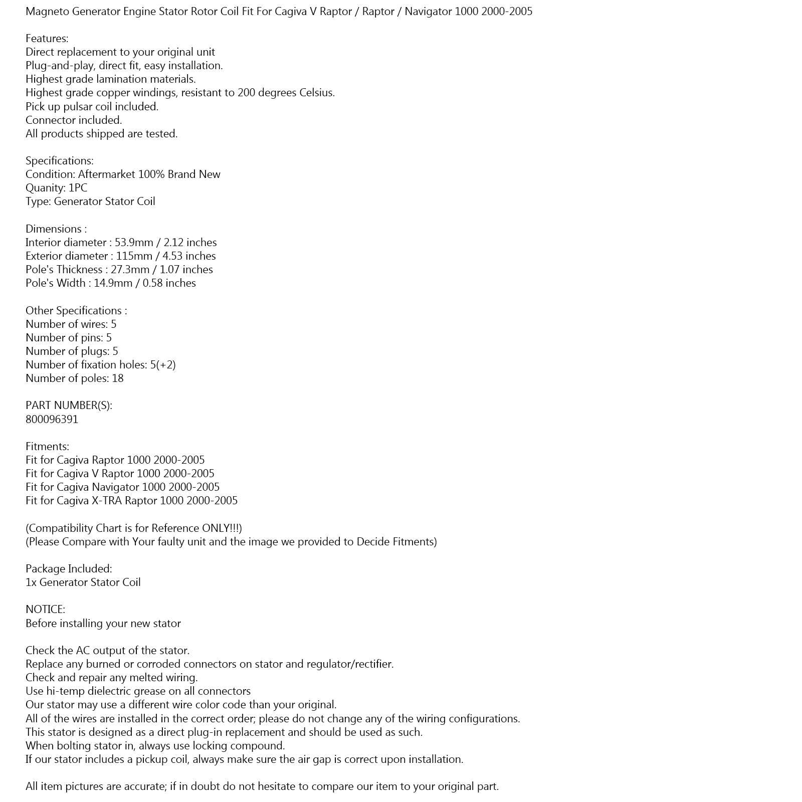 Areyourshop staattorigeneraattorimagneetti sopii Cagiva Navigator X-TRA V Raptor 1000 2000-2005