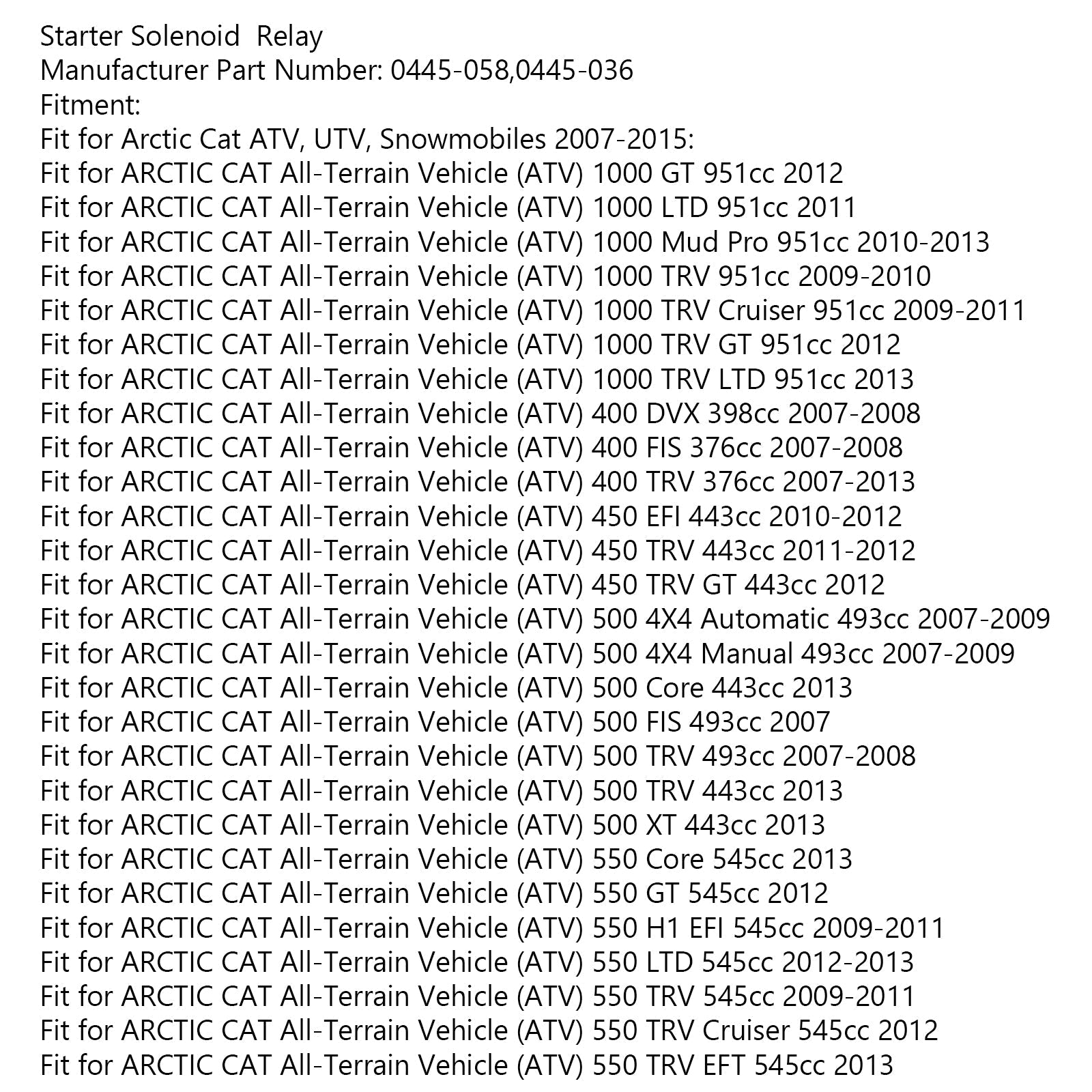 Nuevo interruptor de relé de solenoide de arranque para Arctic Cat 1000 400 450 500 550 650 700 genérico