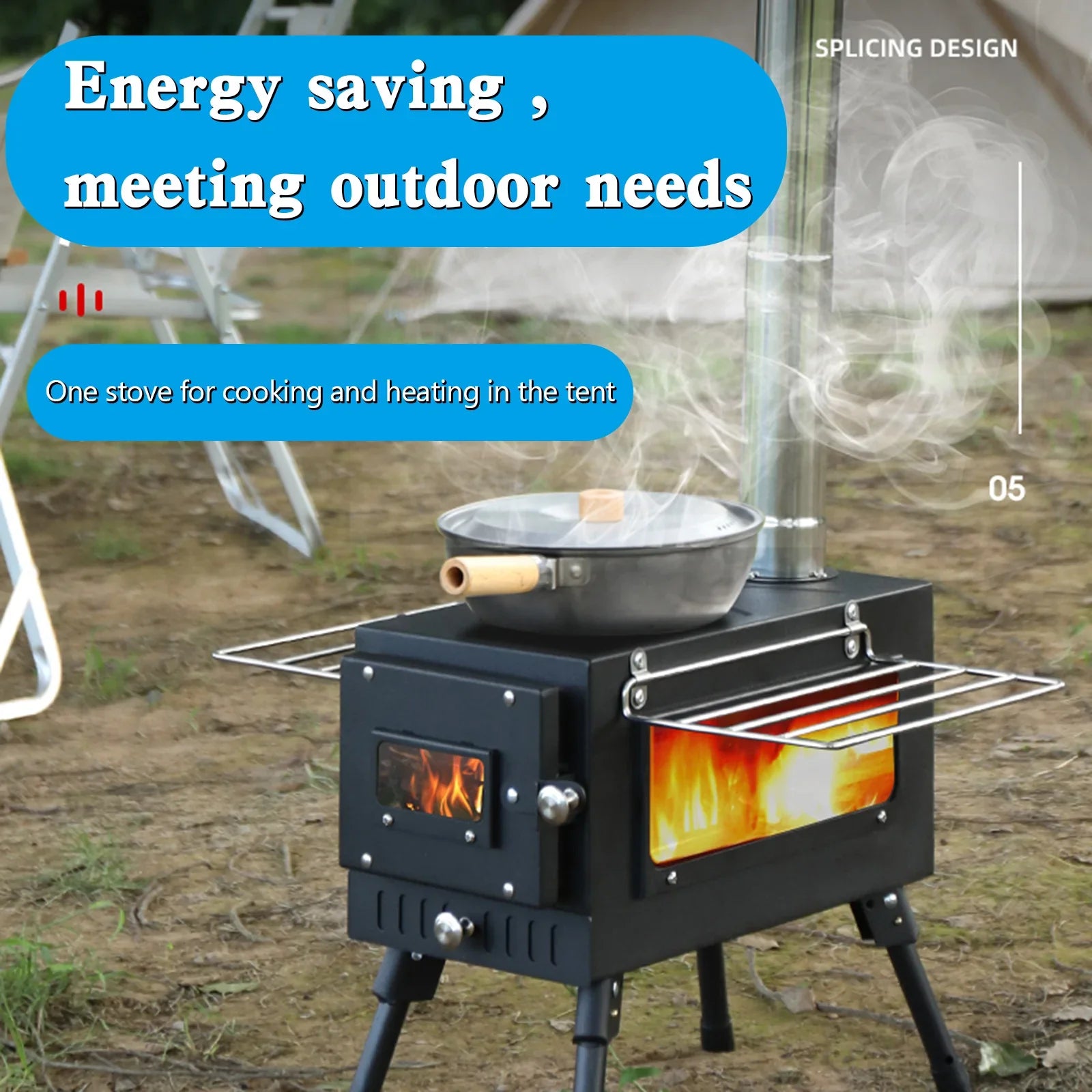 Poêle à bois de camping portatif extérieur de tente avec le tuyau pour la cuisson de tente