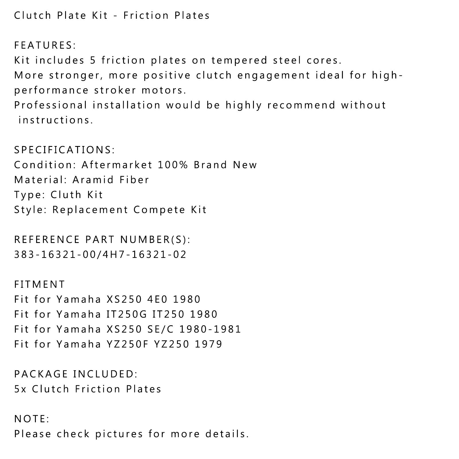 Kit disco frizione per Yamaha XS250 SE/C YZ250 IT250 generico