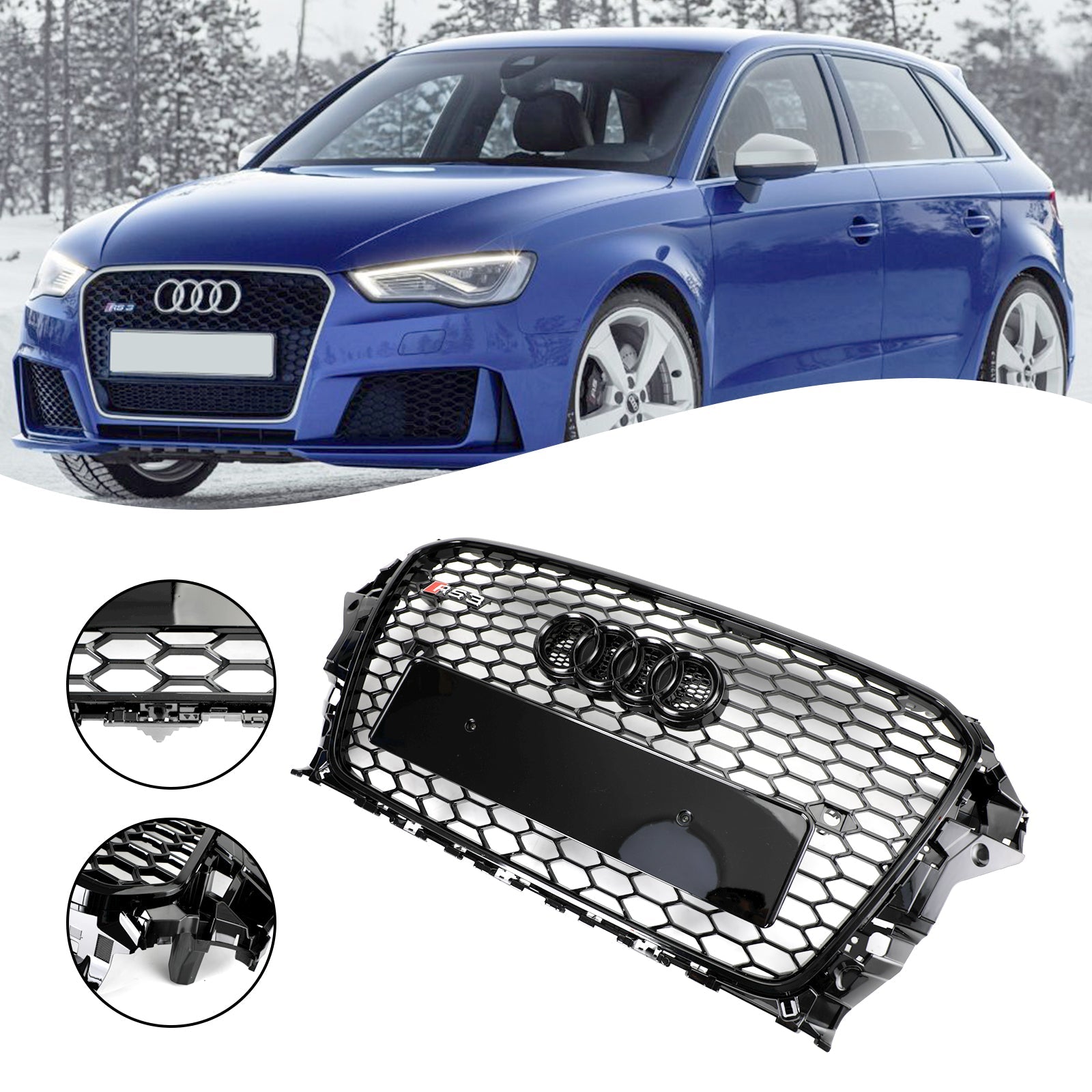 2013-2016 Audi A3 S3 RS3 Style Capot avant Henycomb Grille de pare-chocs Noir