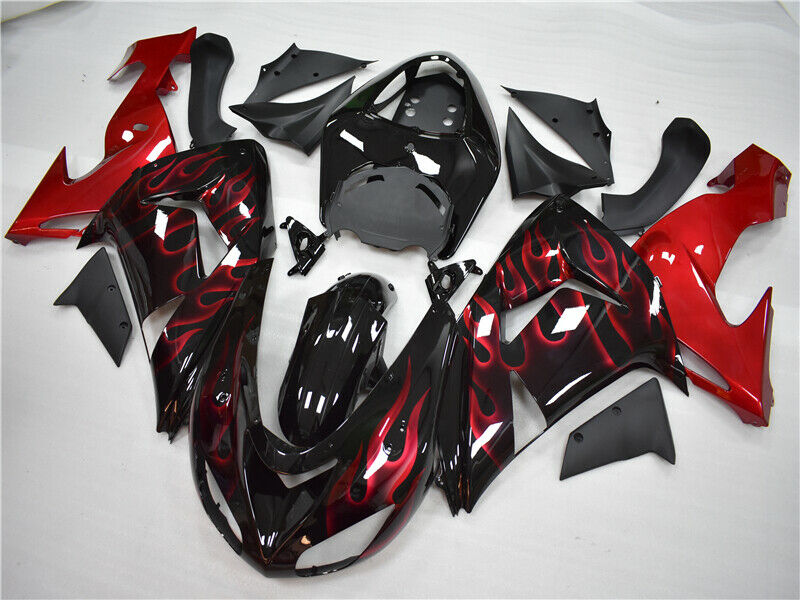 Amotopart Red Flames -ruiskutussuojasarja muovisovitus Kawasaki ZX10R 2006 2007 Generic