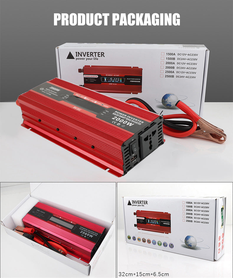 Convertitore di alimentazione per auto Convertitore DC 12V a AC 220V Trasformatore LCD Display LED 2000W