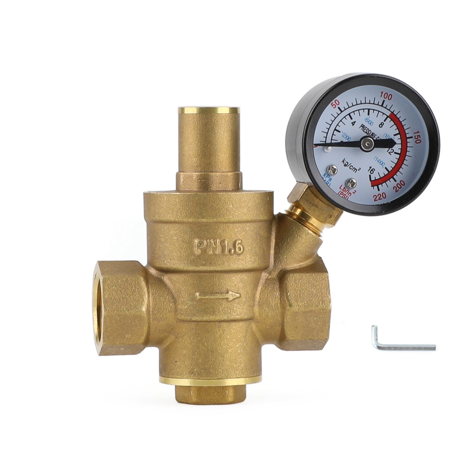 Reductor regulador de presión de agua ajustable de latón DN15 1/2" con medidor genérico