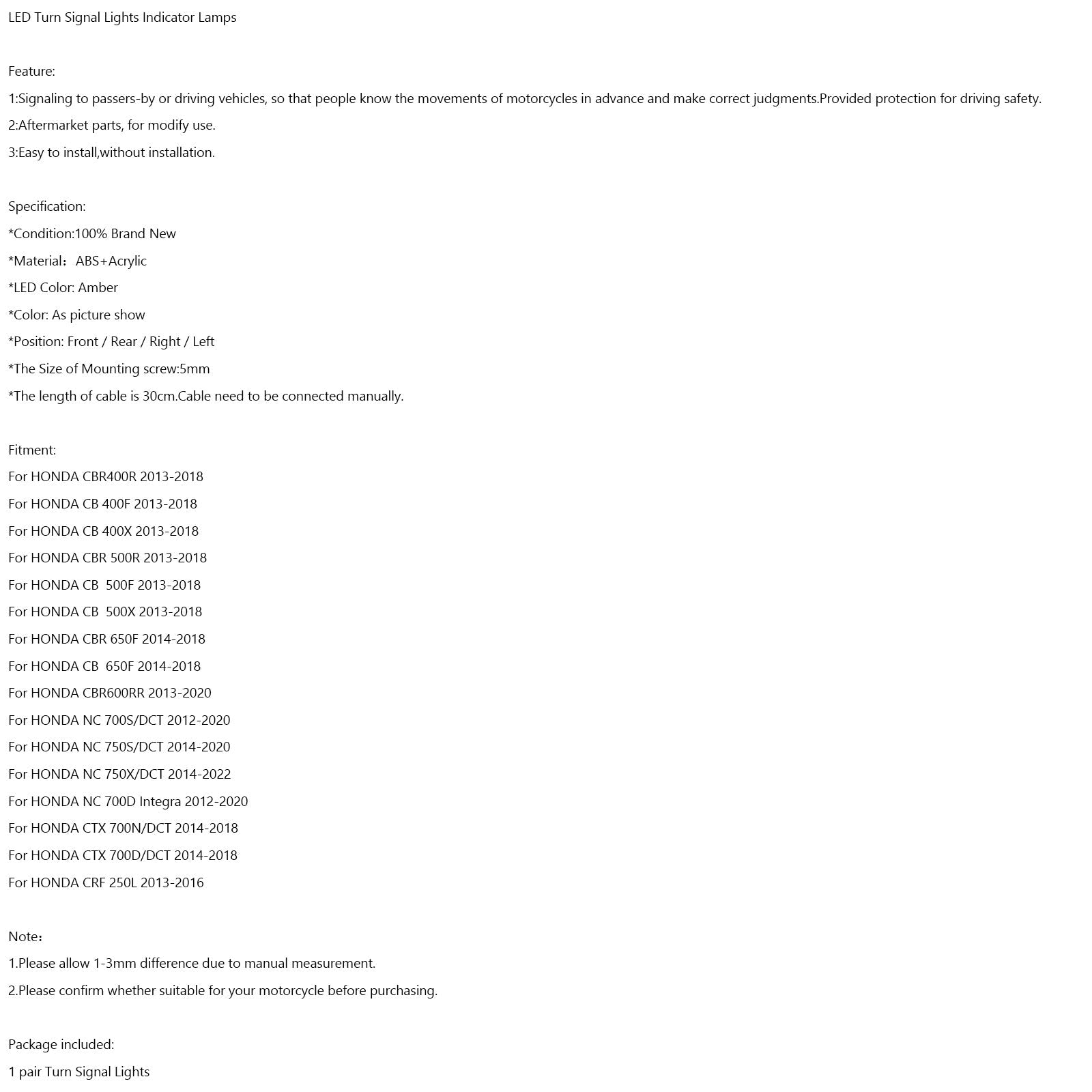 HONDA CRF250 CB500 CB650F CTX700 Kierunkowskazy LED