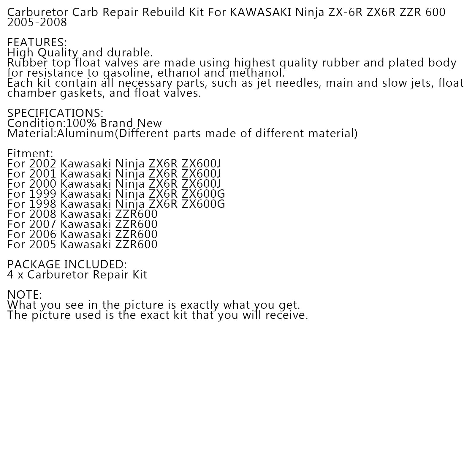 4 komplet za obnovo popravil uplinjača za Kawasaki ninja ZX-6R ZX6R ZZR 600 05-08 generic