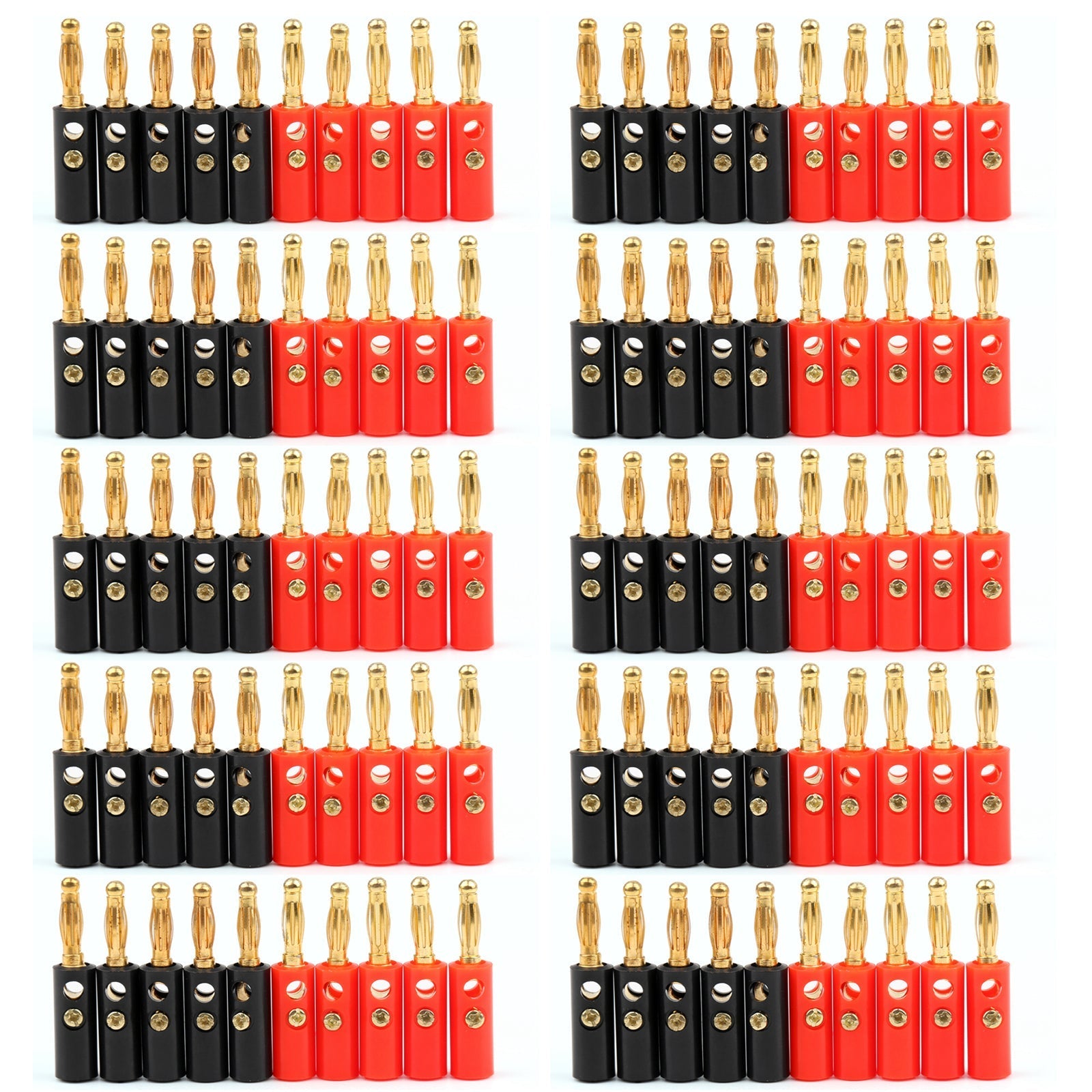 100 szt. 4mm wtyk bananowy, pozłacane złącze czarno-czerwone