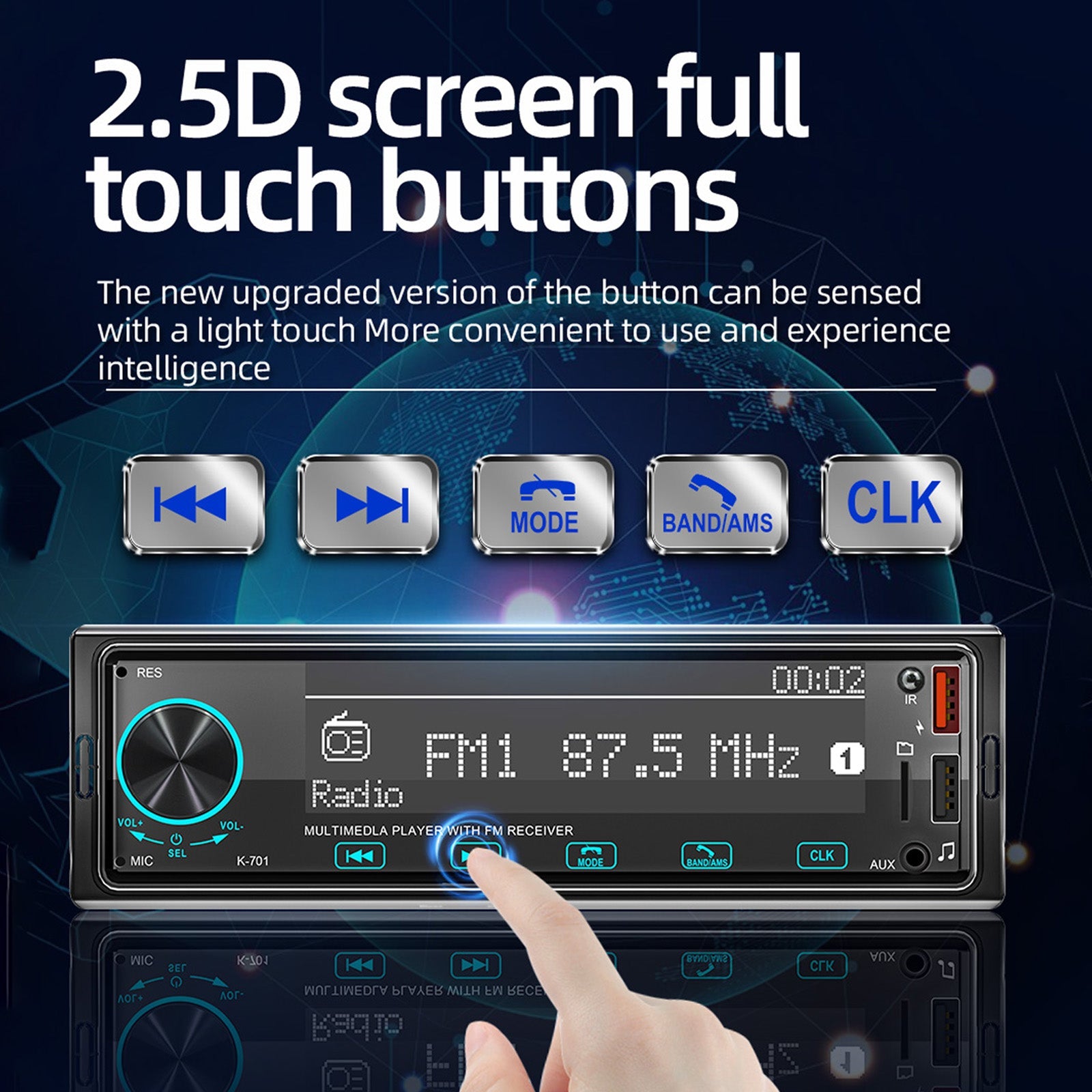 Ekran dotykowy 2.5D 1DIN Bluetooth stereofoniczne radio FM Samochodowy odtwarzacz MP3 z DAB