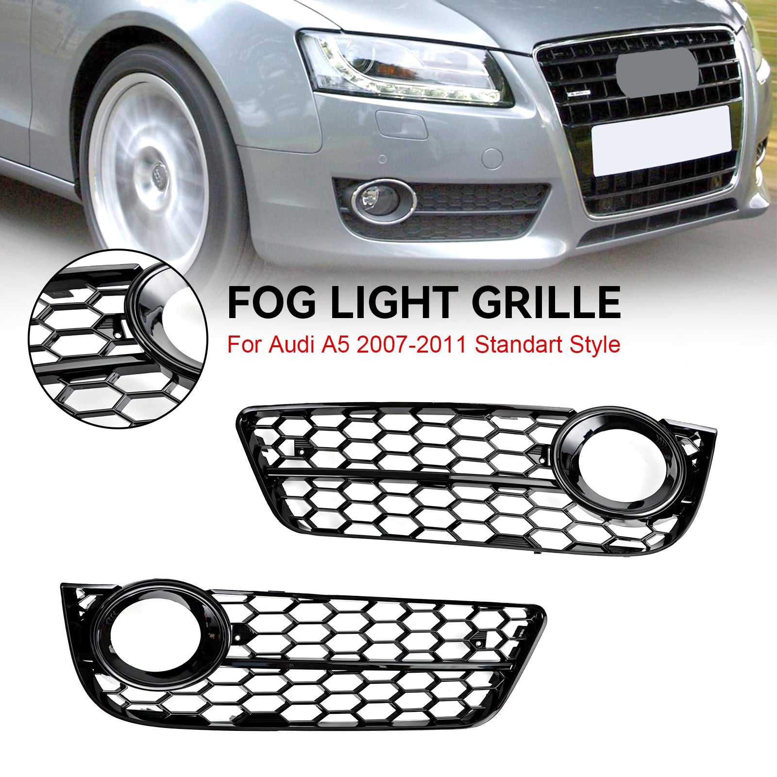Audi A5 2007-2011 Paire Grille de protection antibrouillard avant en nid d'abeille