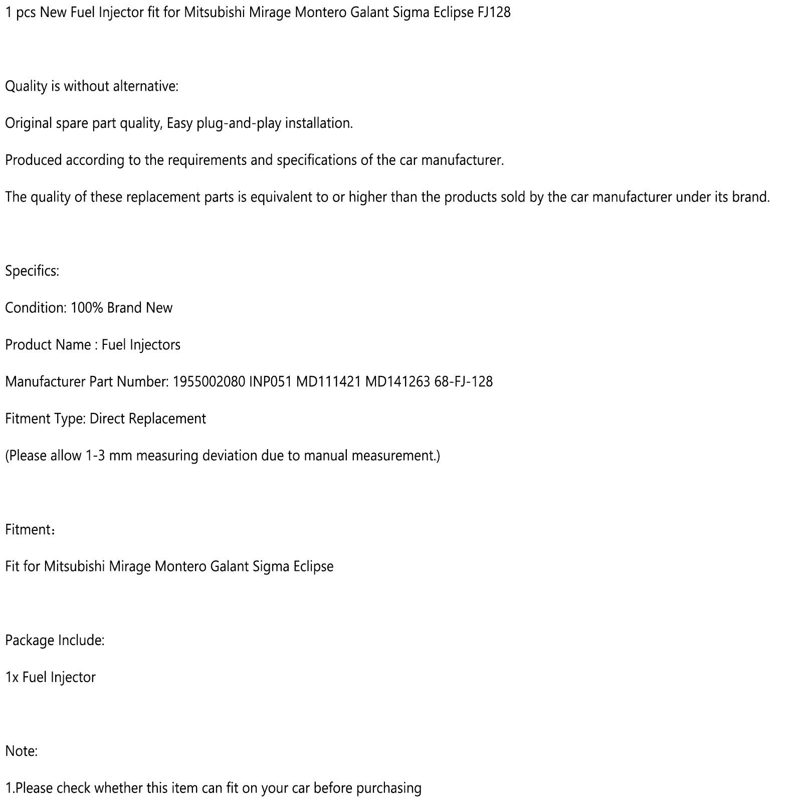 1 injecteur de carburant adapté pour Mitsubishi Mirage Montero Galant Sigma Eclipse FJ128 générique