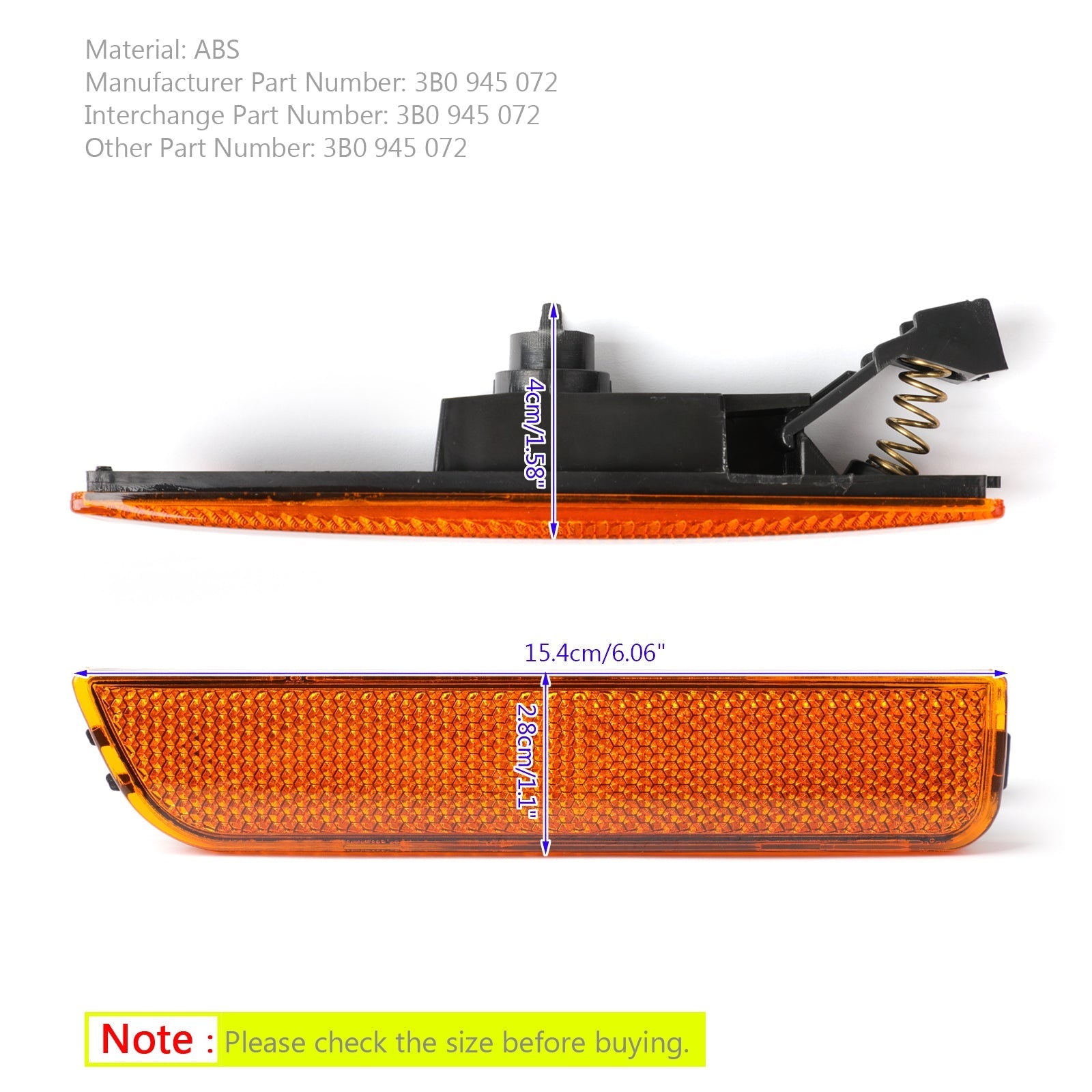 Luces de posición laterales del parachoques delantero ámbar derecho para VW Passat B5.5 genérico 2001-2005