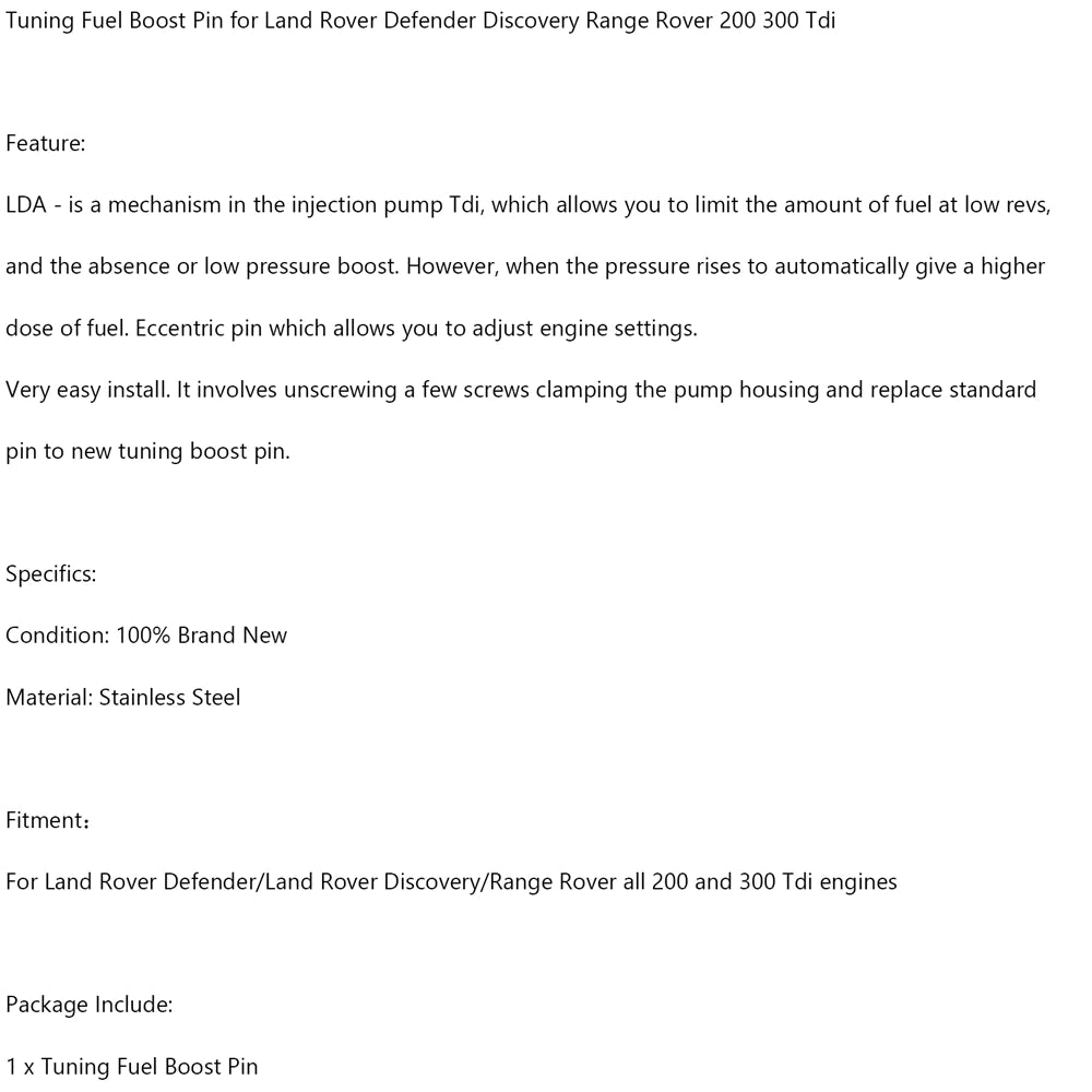 Pin de refuerzo de combustible Tuning para Land Rover Defender Discovery Range Rover 200 300 Tdi genérico