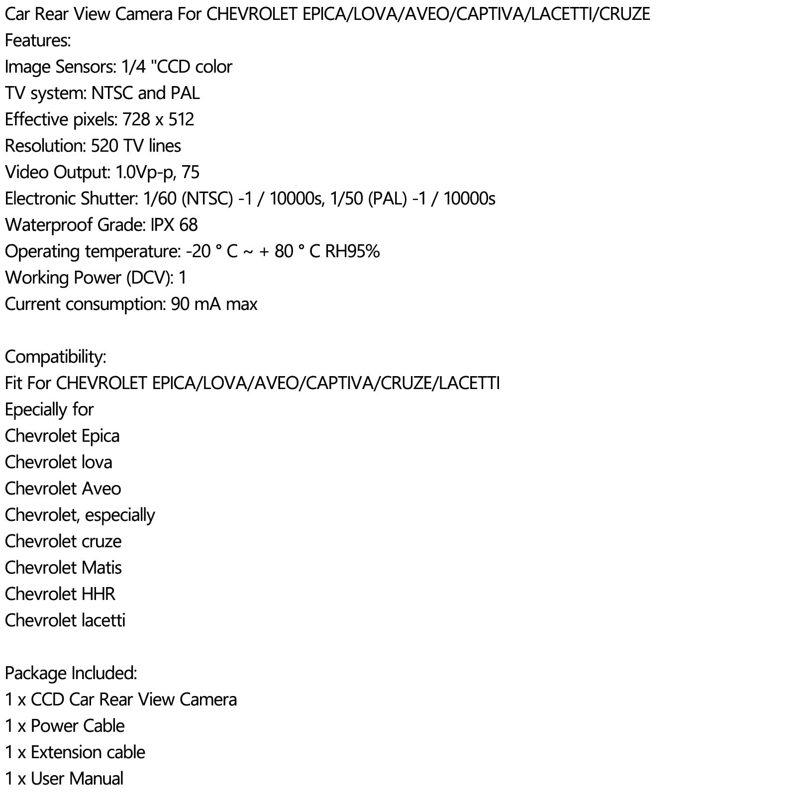 Caméra CDD de vue arrière de voiture pour CHEVROLET EPICA/LOVA/AVEO/CAPTIVA/CRUZE/LACETTI