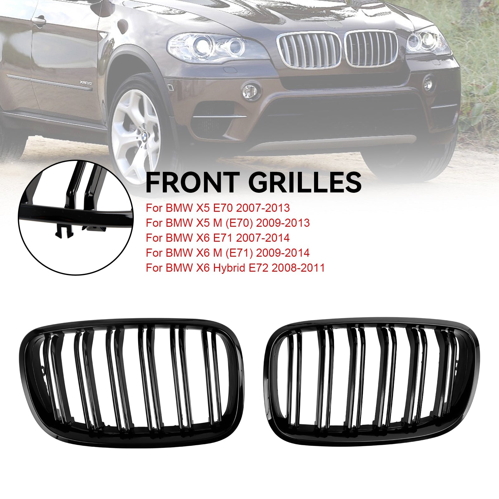 BMW X6 Hybrid E72 2008-2011 Glanzend zwarte voorbumpergrille