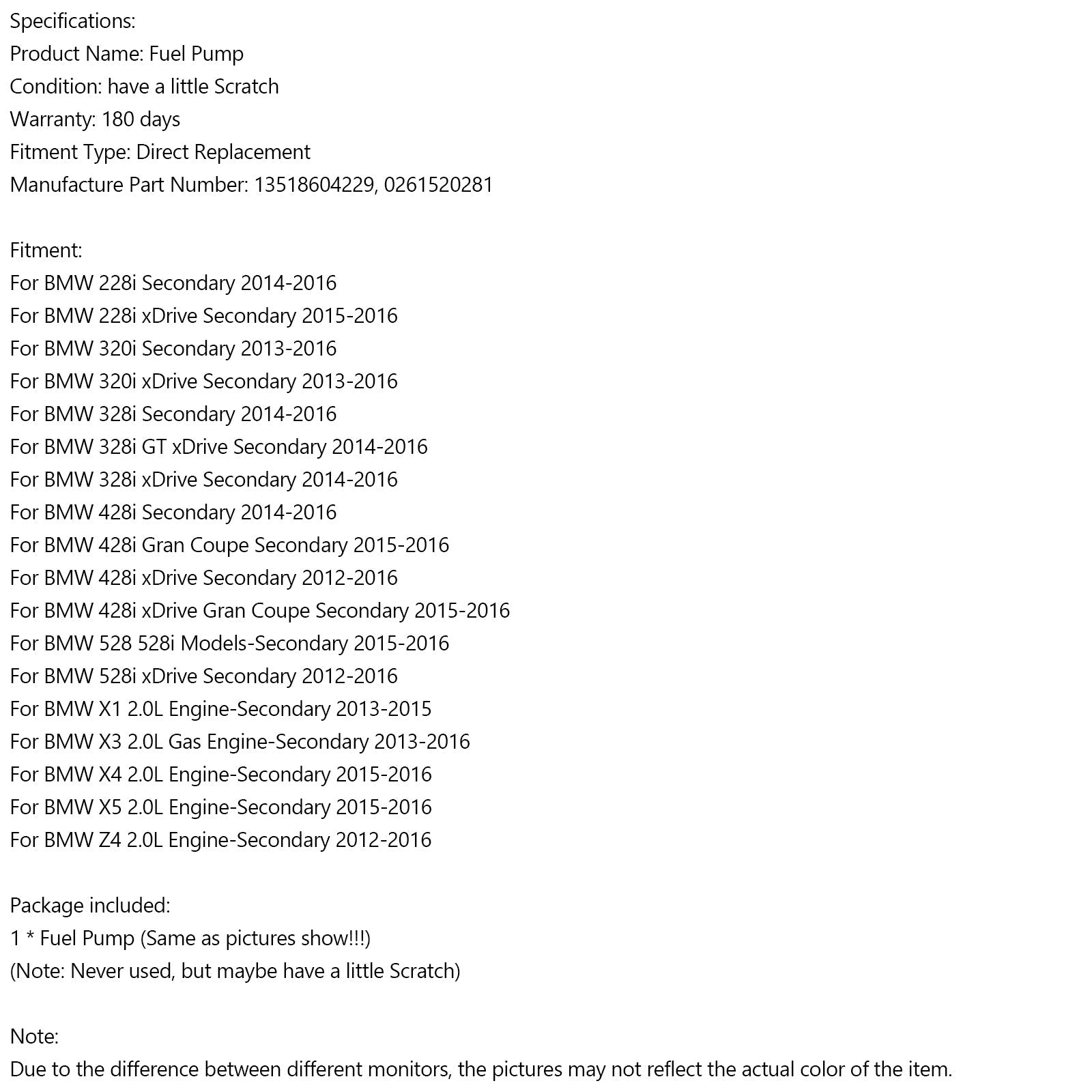 2013-2016 BMW 320i X1 X3 2.0L hogedrukbrandstofpomp 13518604229 0261520281