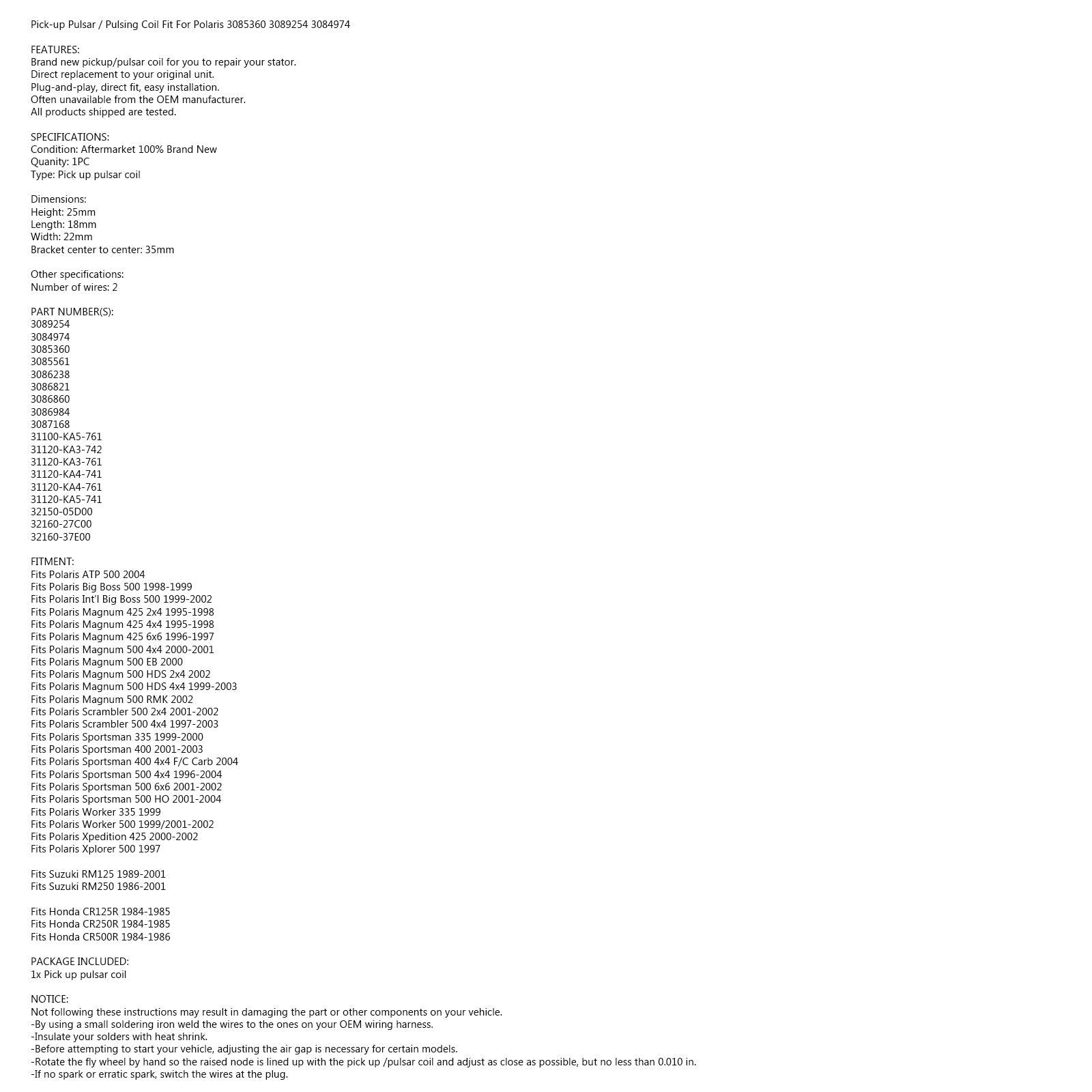 Cewka czujnika impulsu stojana dla Polaris Worker Magnum Sportsman 335 400 500 95-04 Generic