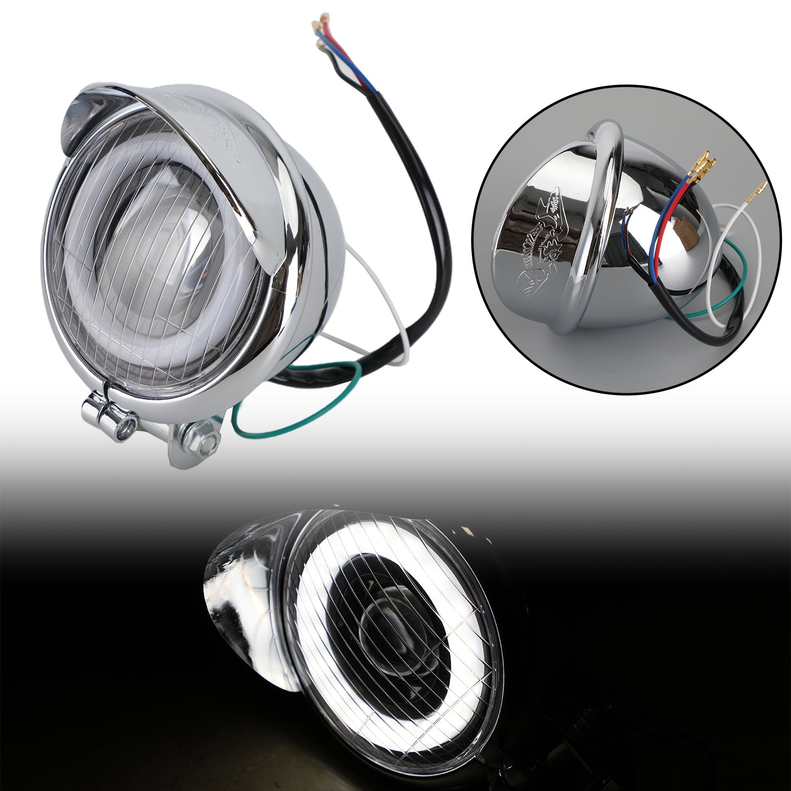 5-calowy reflektor motocyklowy Chrome efekt aureoli DRL do niestandardowego roweru typu Generic Cafe Racer