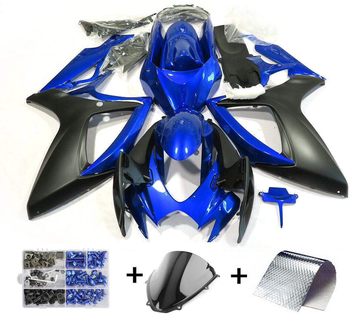 Amotopart Plastic Injectie Kuip Kit Blauw Zwart Fit Voor Suzuki GSXR600/750 2006-2007 Generiek