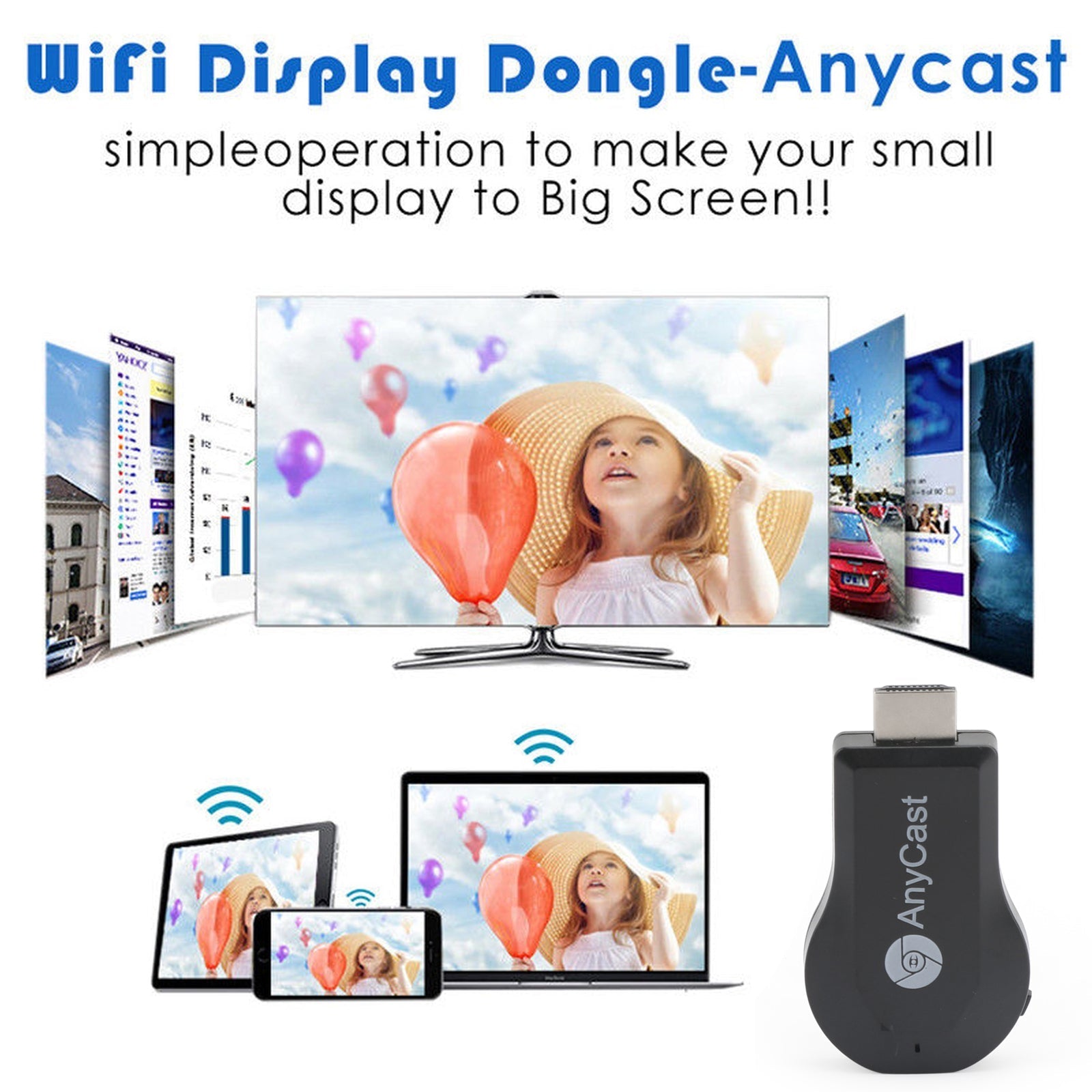 M100 True 4K TV Stick TV Streamer Anycast HDM WiFi Récepteur de dongle sans fil