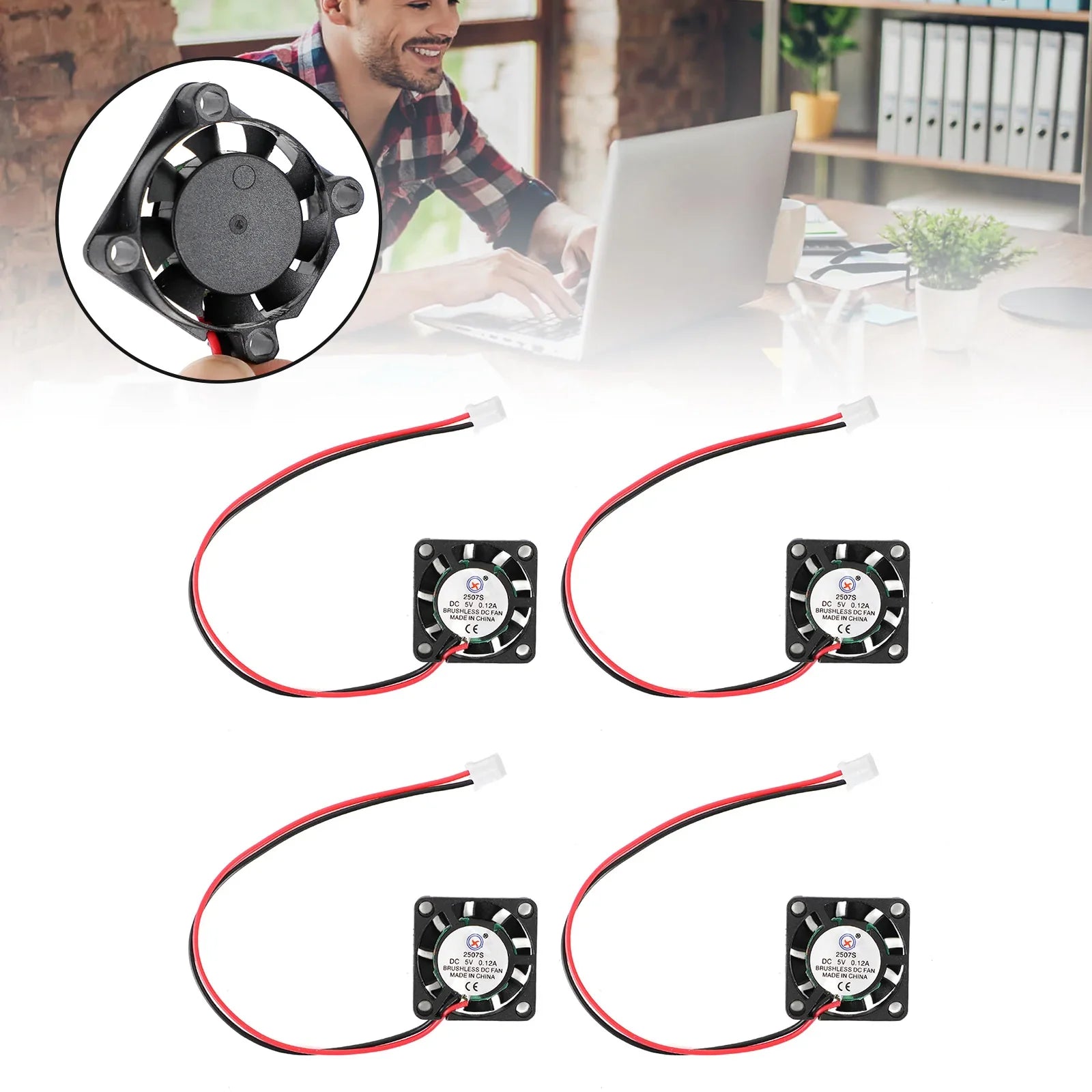 Ventilador de enfriamiento CC sin pincel de 2 pines 5V 0.12A 2507s 25x25x7mm