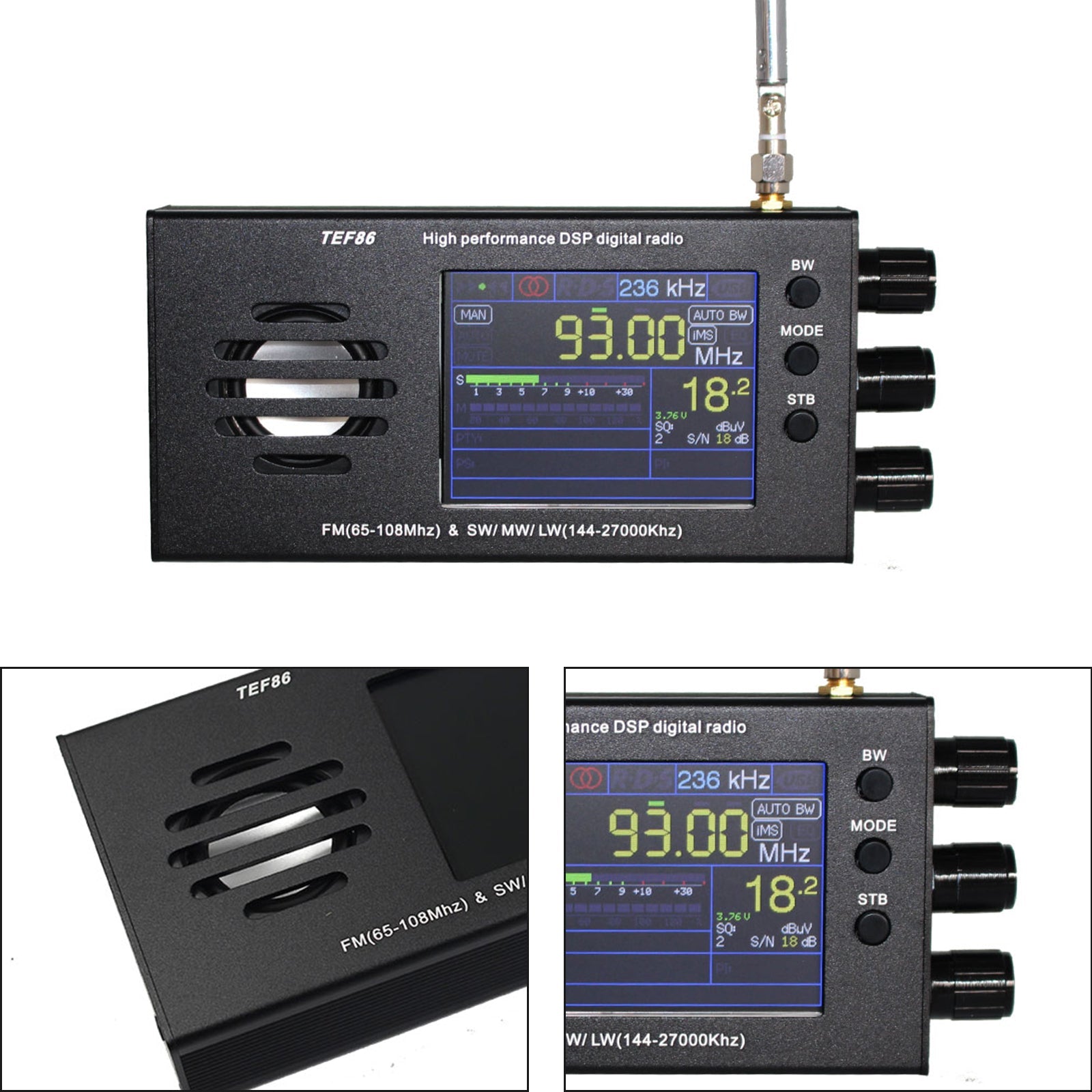 Pantalla LCD de 3,2" EF6686 Radio digital DSP de alto rendimiento 144-27000 KHz SW/MW/LW
