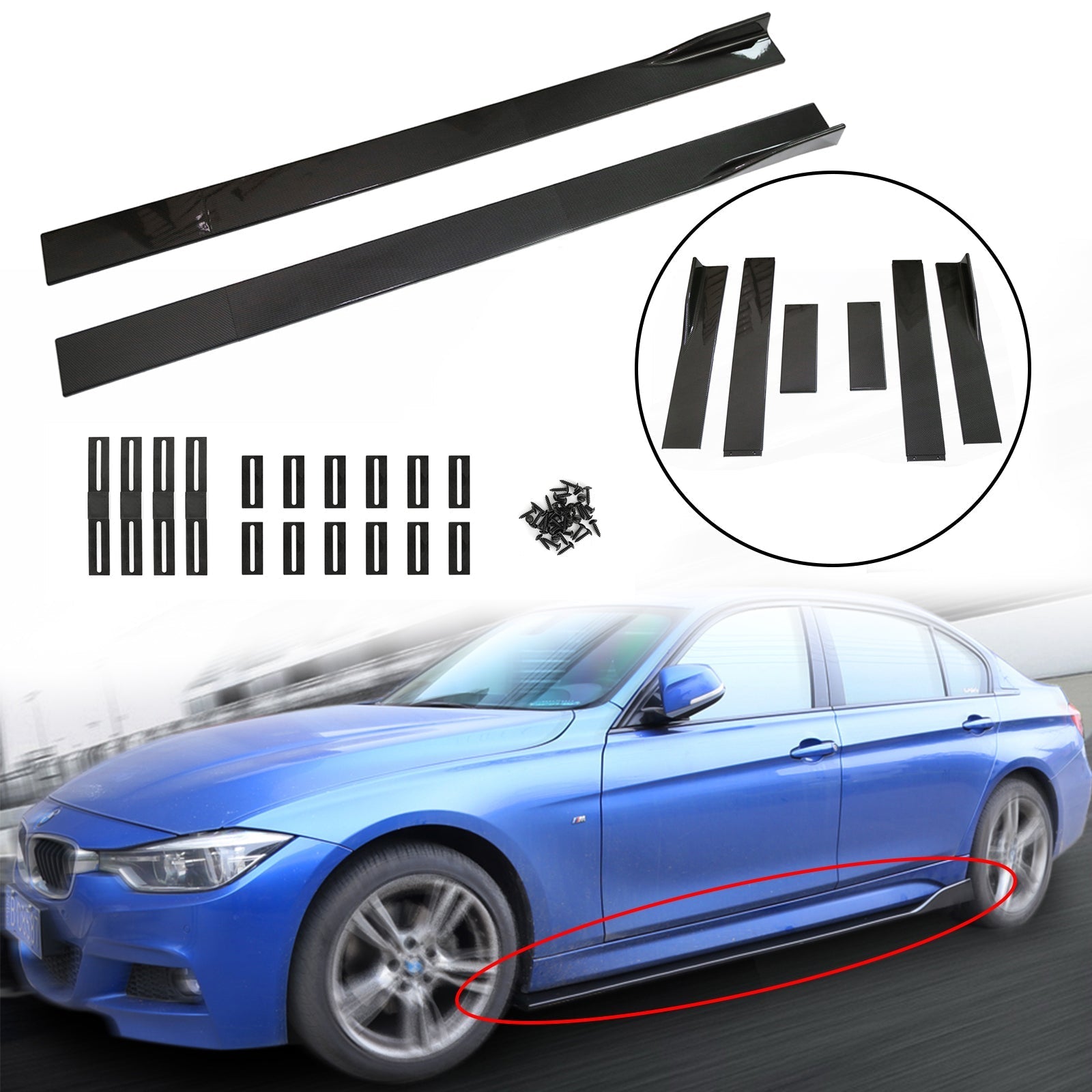 86.6" Universal Side Jupe Extensions Rocker Panel Splitters Lip Carbon Fiber Look Generic