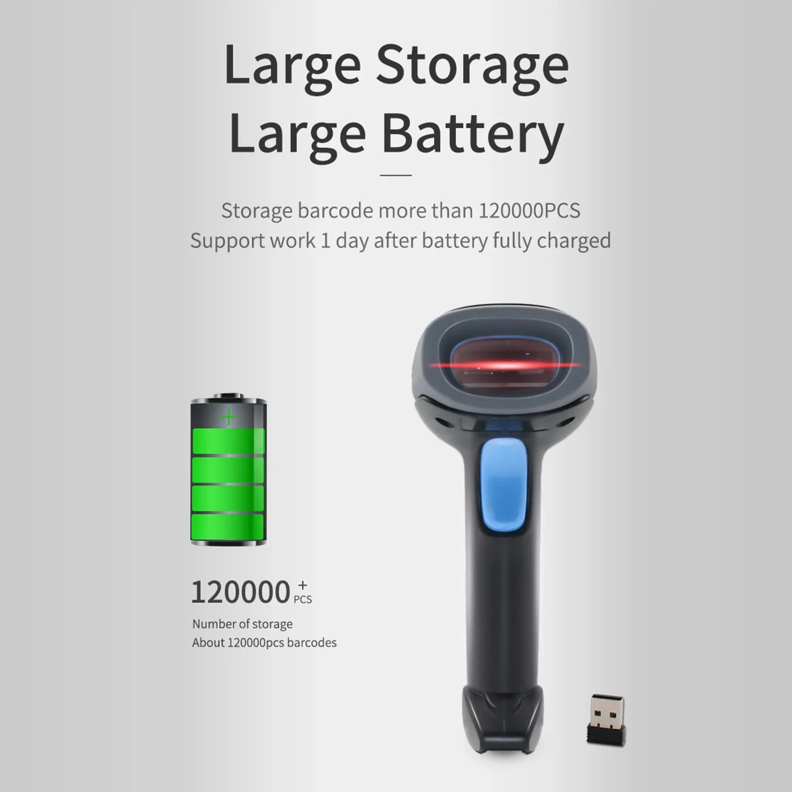 WM930 USB Bezprzewodowy skaner laserowy 2D + 1D Czytnik kodów kreskowych Ręczny pistolet ze stojakiem