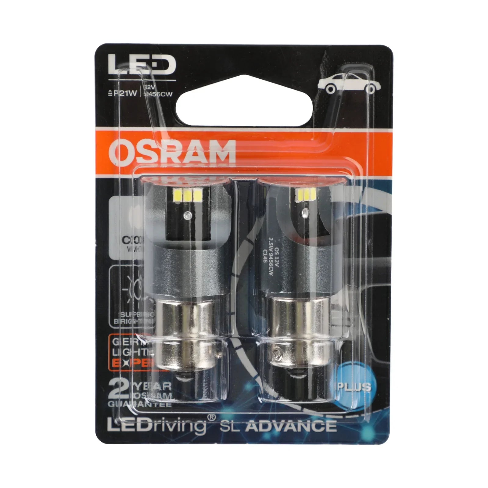 2x Per OSRAM 9456CW Lampadine LED ausiliarie per auto P21W 12V2.5W BA15s Generico