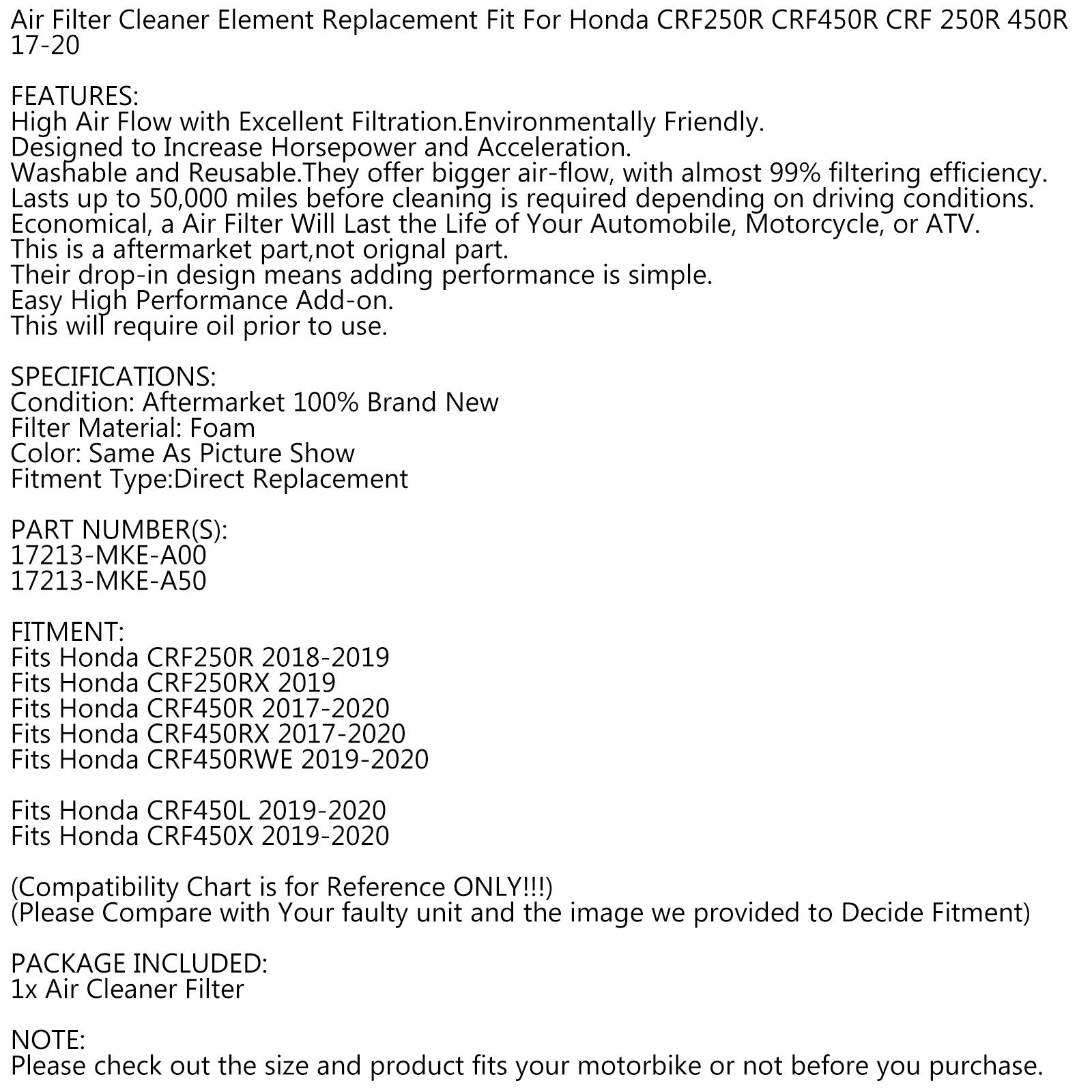 Intressing Air Filter Cage za Honda CRF250 R RX CRF450 R RX RWE CRF450X/L 2017-2020 generic