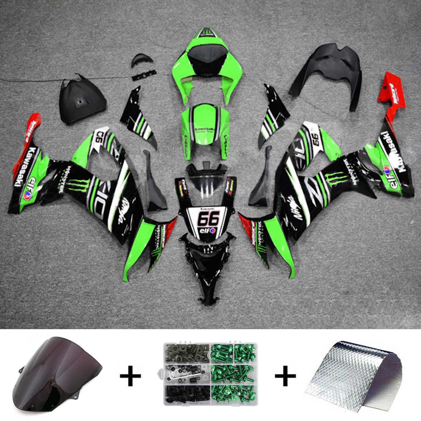 Amotopart Kawasaki ZX10R 2008-2010 Kit Carénage Carrosserie Plastique ABS
