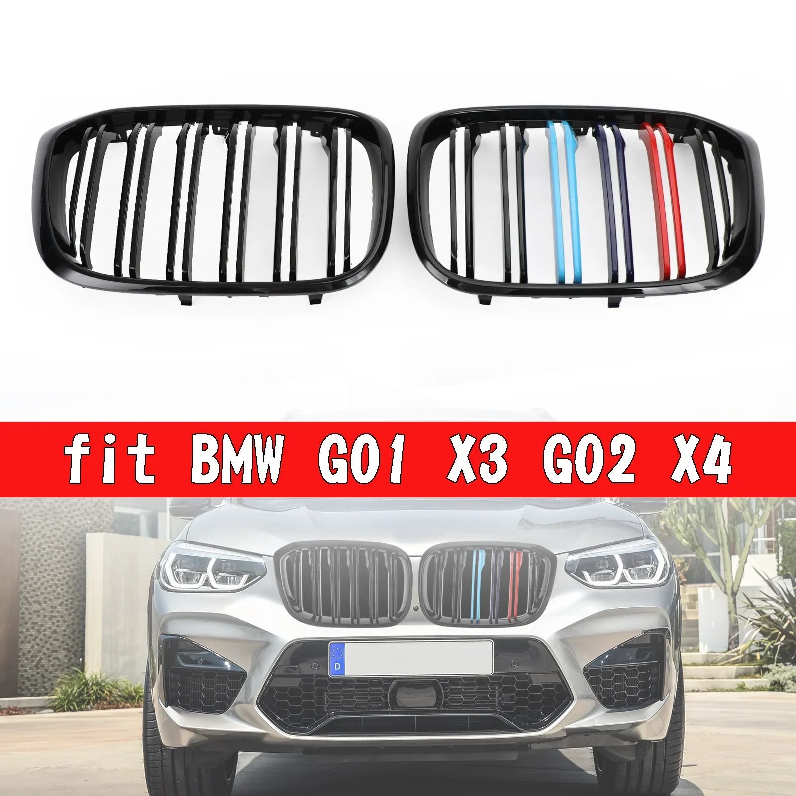 2 szt. Kratka z grillem nerkowym w kolorze M 51138469959 pasuje do BMW G01 X3 G02 X4 Czarny błyszczący Generic