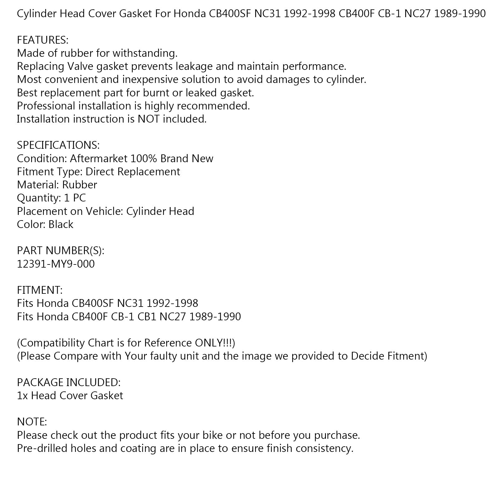 Guarnizione Coperchio Valvola per Honda CB400 SUPER FOUR CB400SF CB400F CB-1 NC27 NC31 Generico