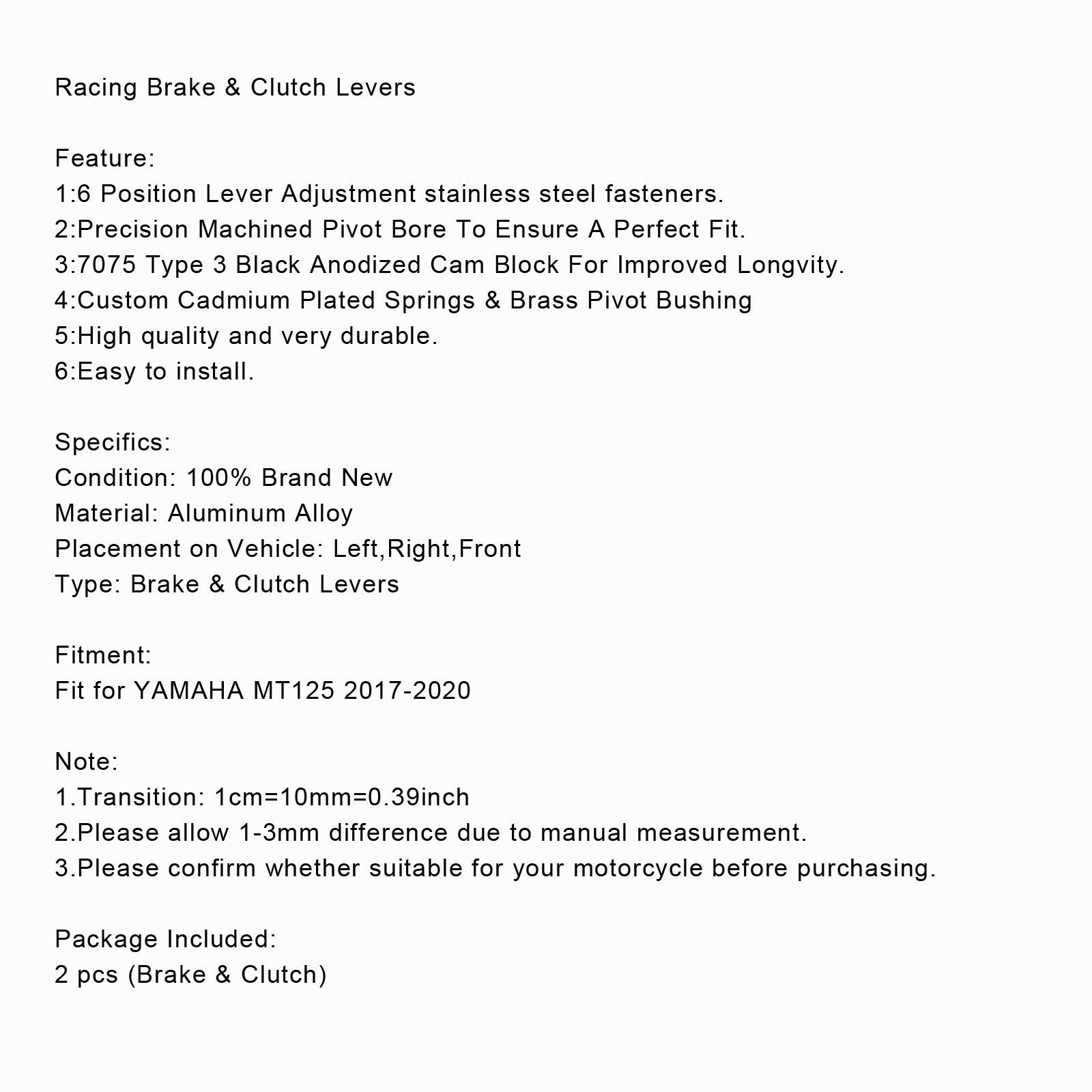 Motocikel dolga ročica zavorne ročice, primerna za Yamaha MT125 2014-2019 generična