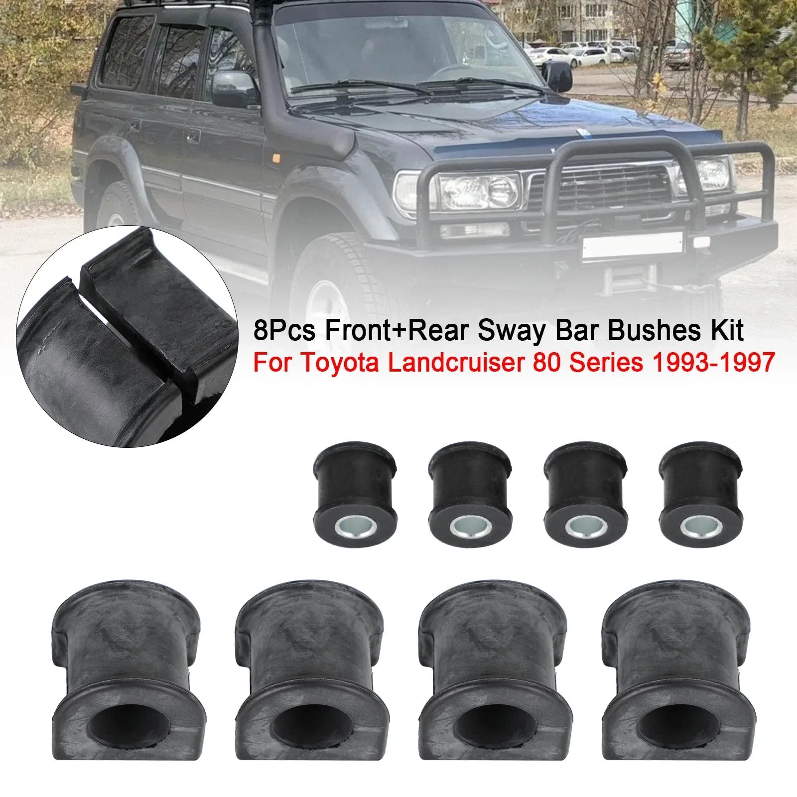 Kit de 8 bujes de barra estabilizadora delantera + trasera para Toyota Landcruiser serie 80 1993-1997 genérico