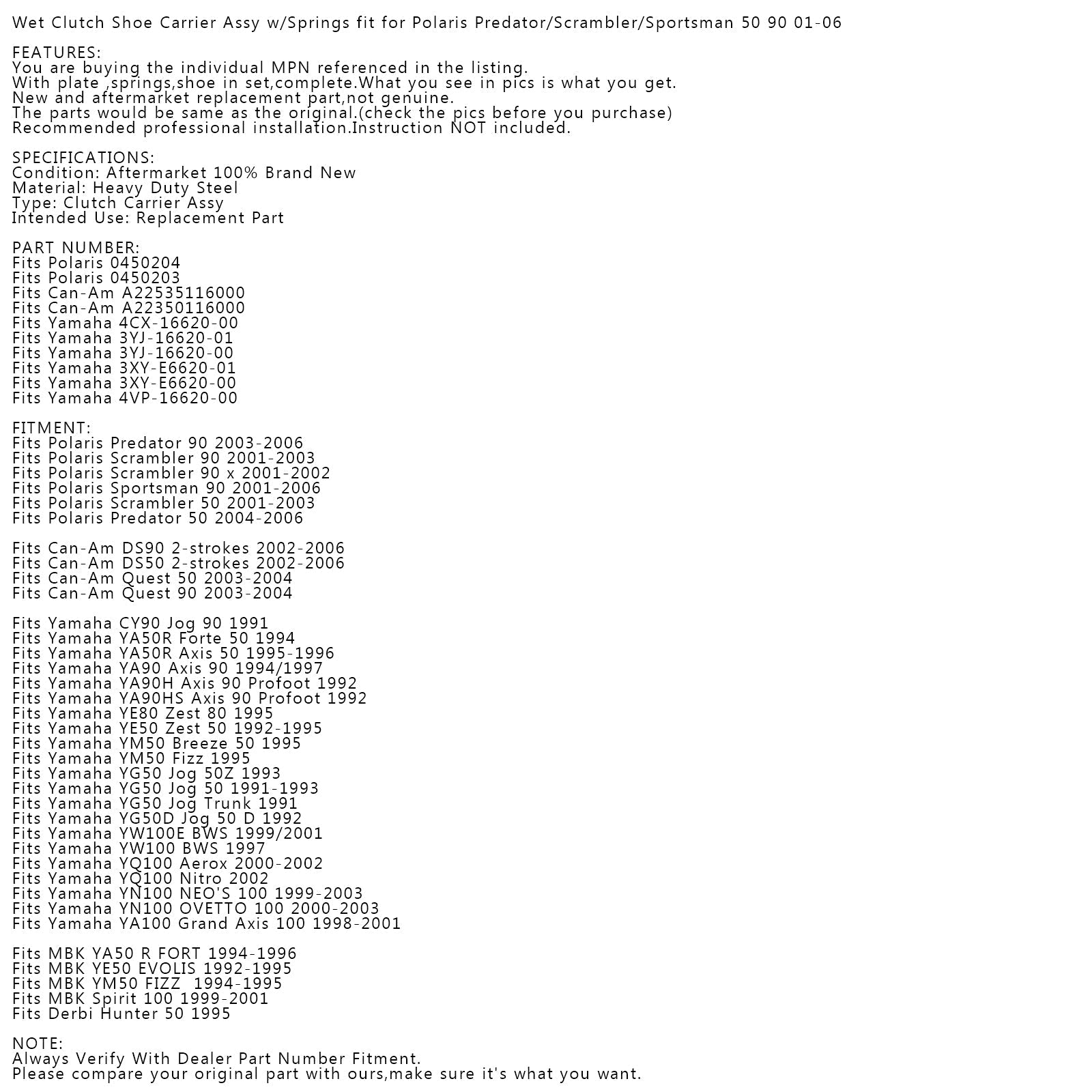 Ensemble complet de masselottes d'embrayage et ressort pour Yamaha YQ YW YN YG YA YM 50 90 100 générique