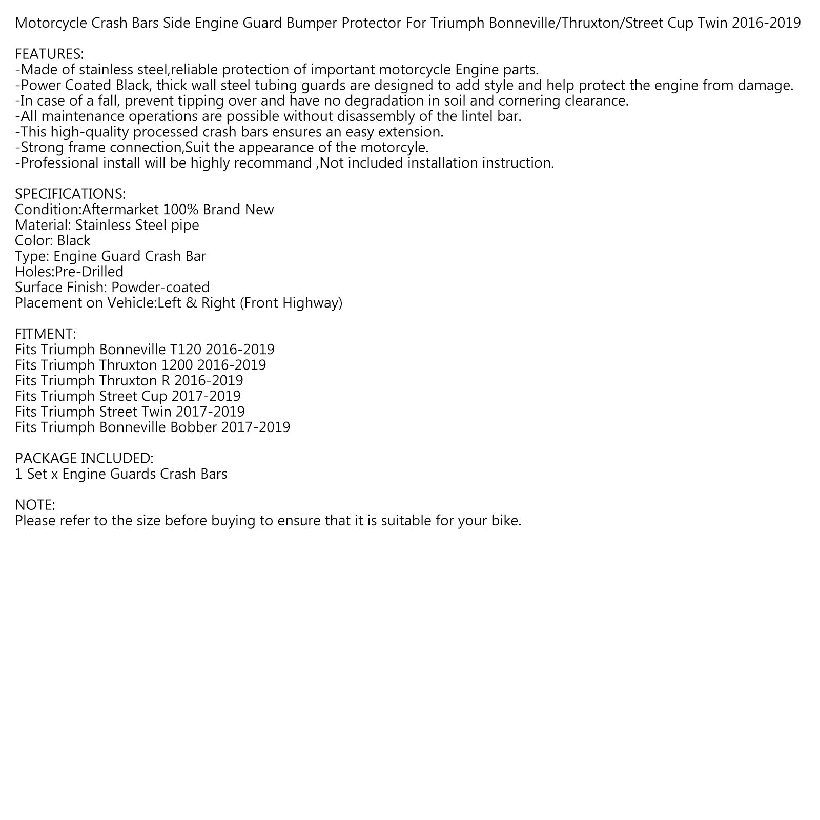 Moottorin suojatangot Triumph Bonneville T120 T100 Bobber 2016-2020 Genericille