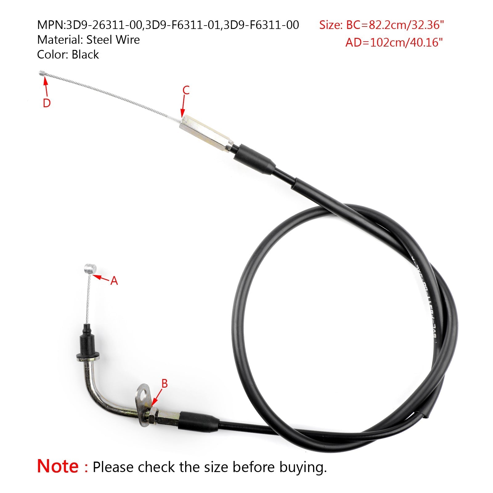 Kabel za pospeševanje motocikla za 3D9-26311-00 Yamaha YBR125 YBR125ED 2005-2009 Generic