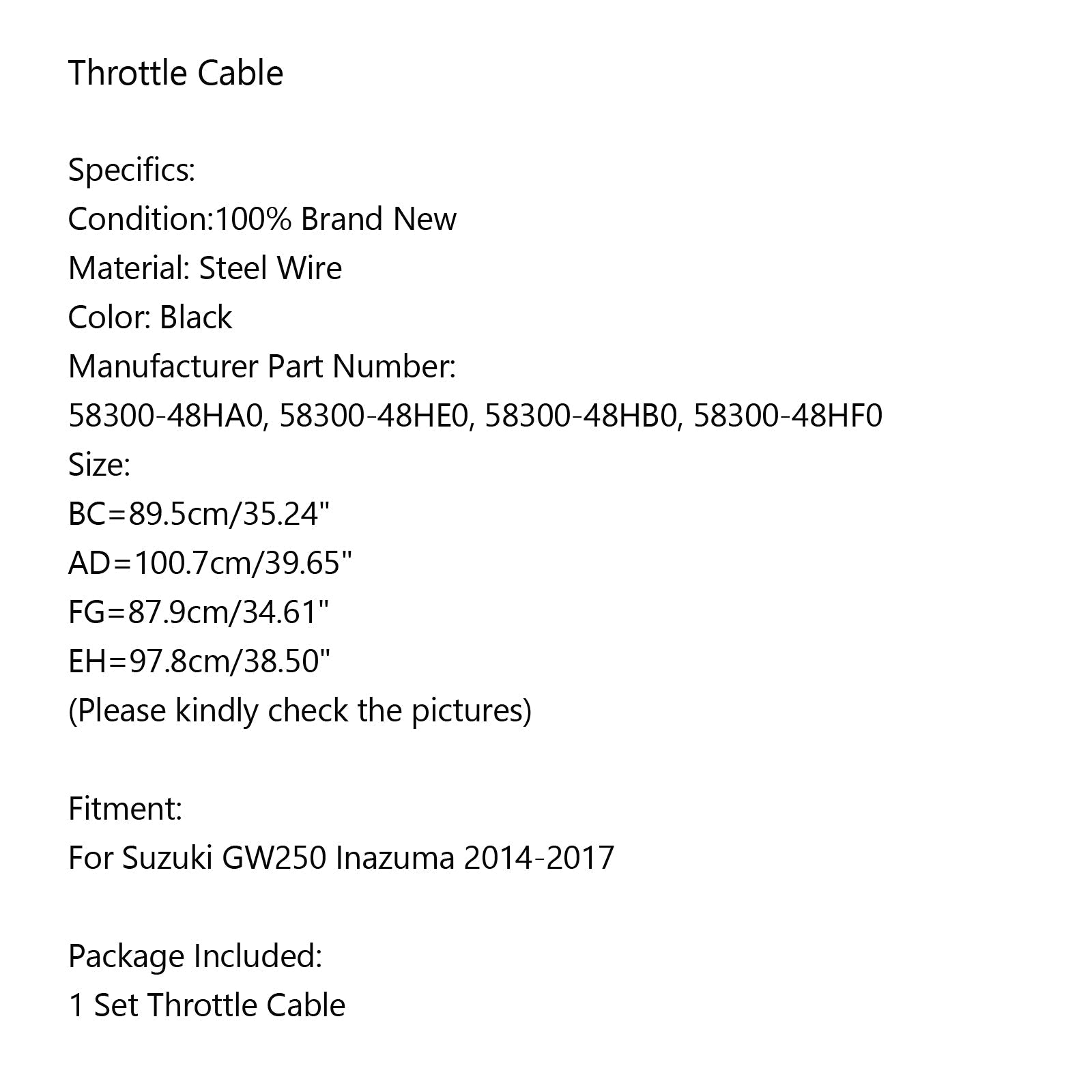 Črna žica za plin za motorno kolo 58300-48HA0 za Suzuki GW250 Inazuma 2014-2017 generično
