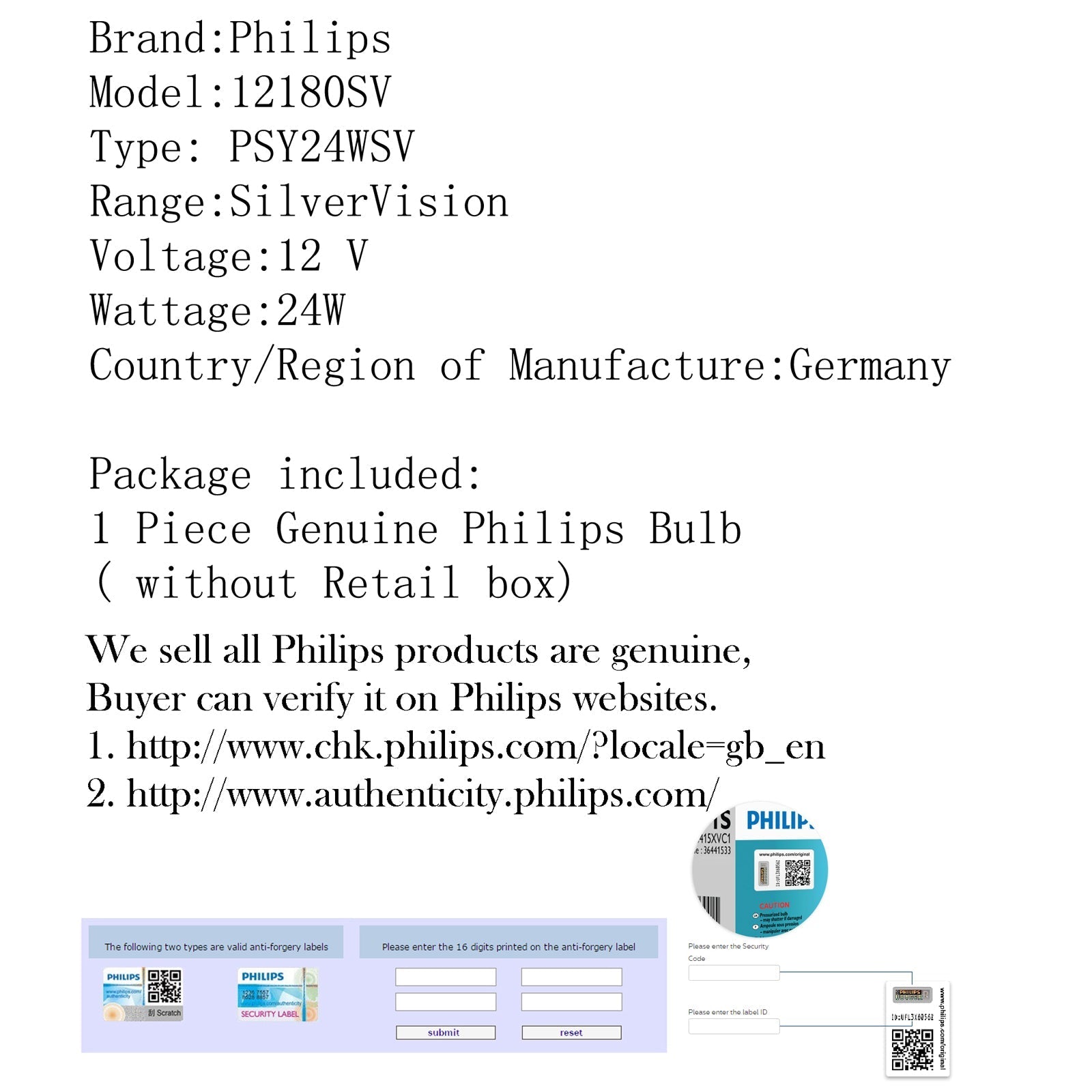 PHILIPS PSY24WSV PSY24W 12180SV 12180 srebrna żarówka PG20-4 Turn Singal Light Generic