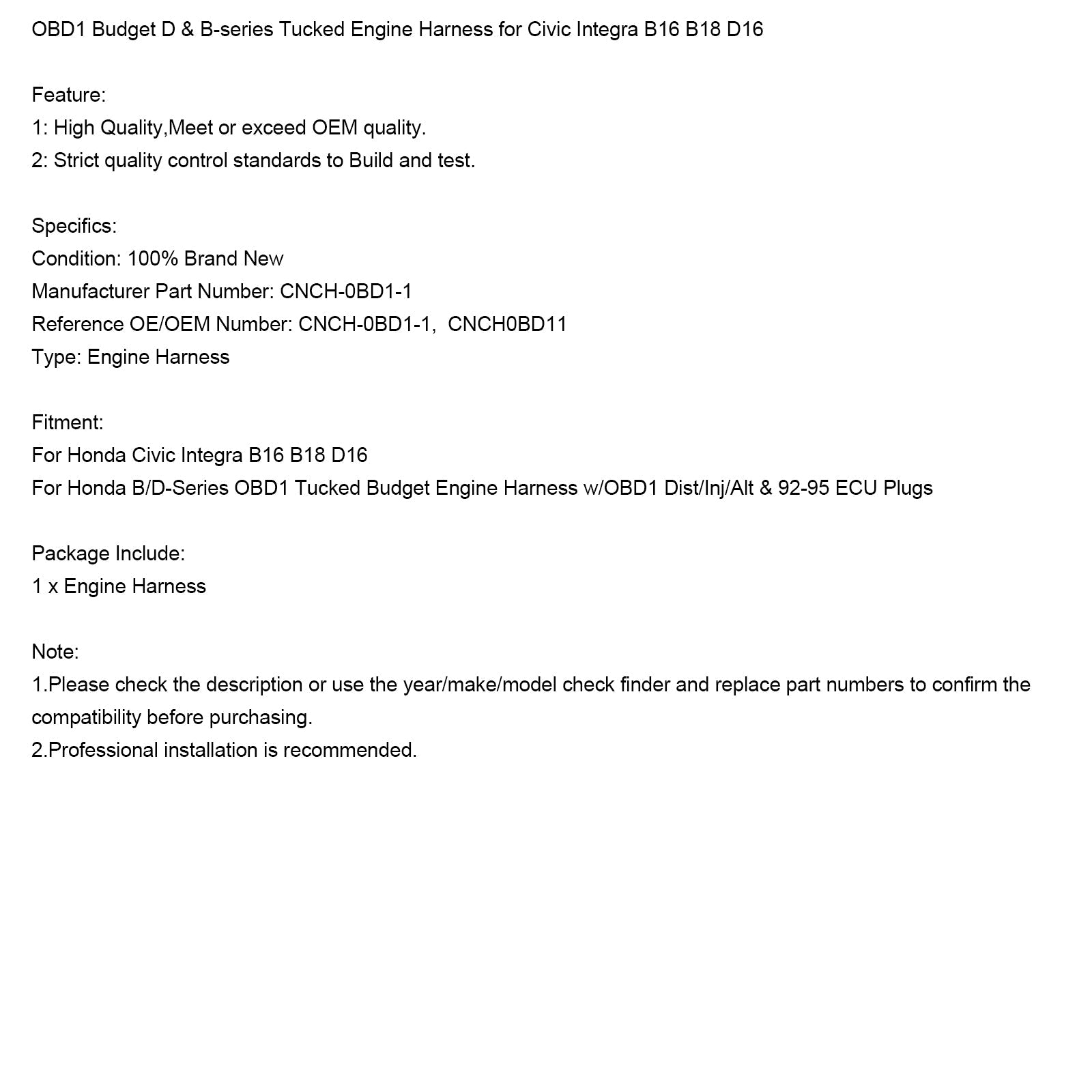 Cablaggio motore nascosto serie D&B Budget Budget per Civic Integra B16 B18 D16