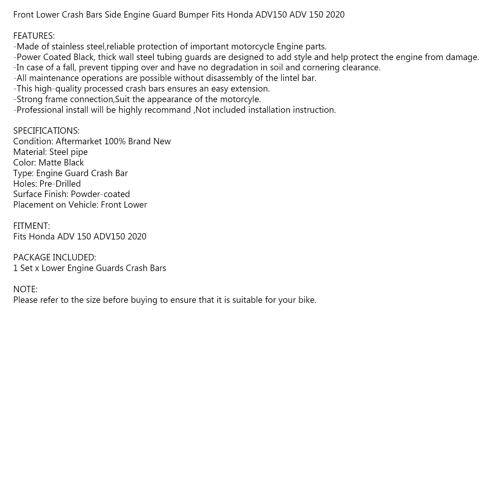 Dolny pasek awaryjny Osłona silnika Osłona zderzaka dla Honda ADV 150 ADV150 2020