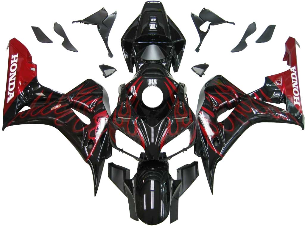 For CBR600RR 2009-2010 Bodywork Fairing Black & Red Flame ABS Injection Molded Plastics Set