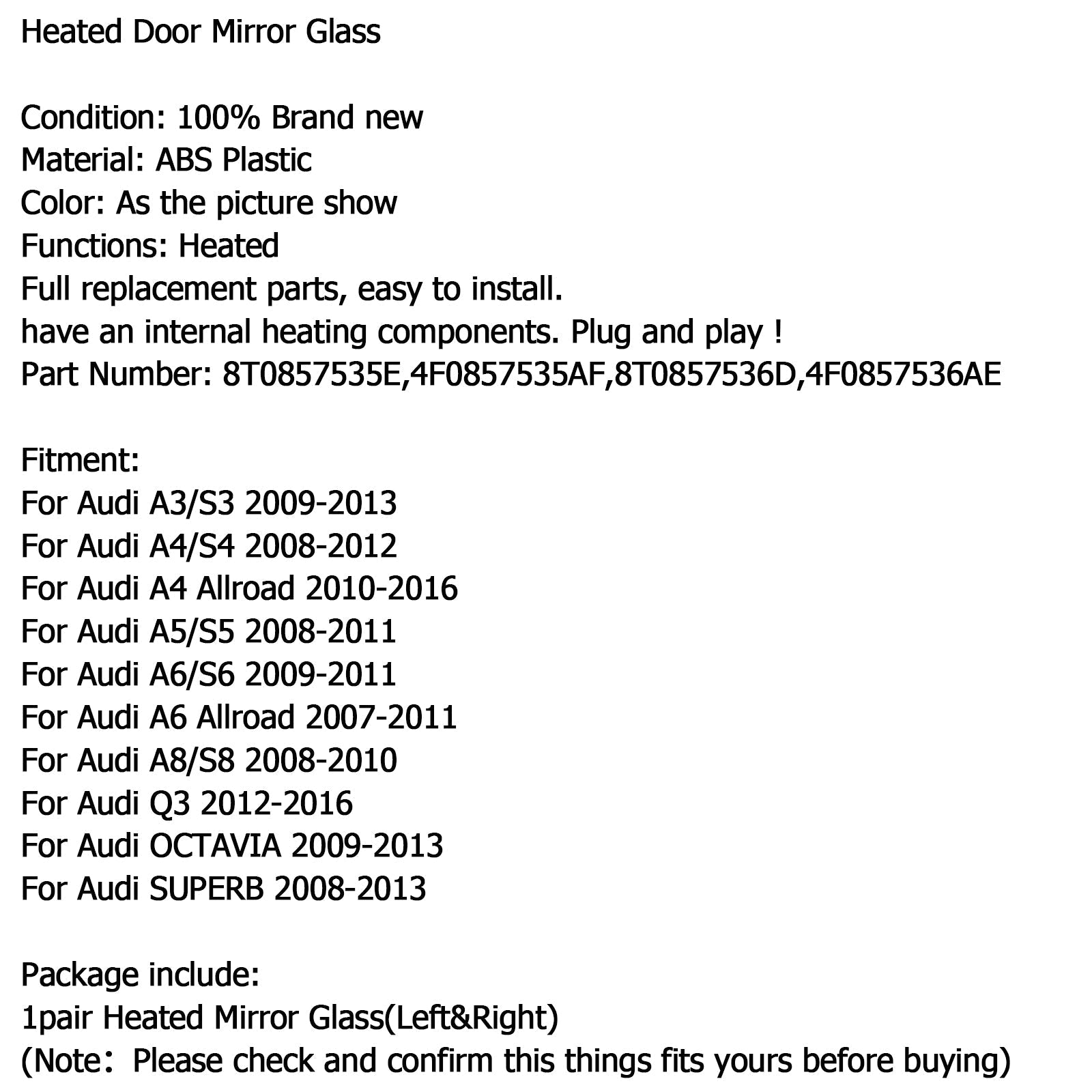 Une paire de verre de rétroviseur latéral L + R chauffant pour A3 A4 A5 A6 A8 Q3 OCTAVIA générique