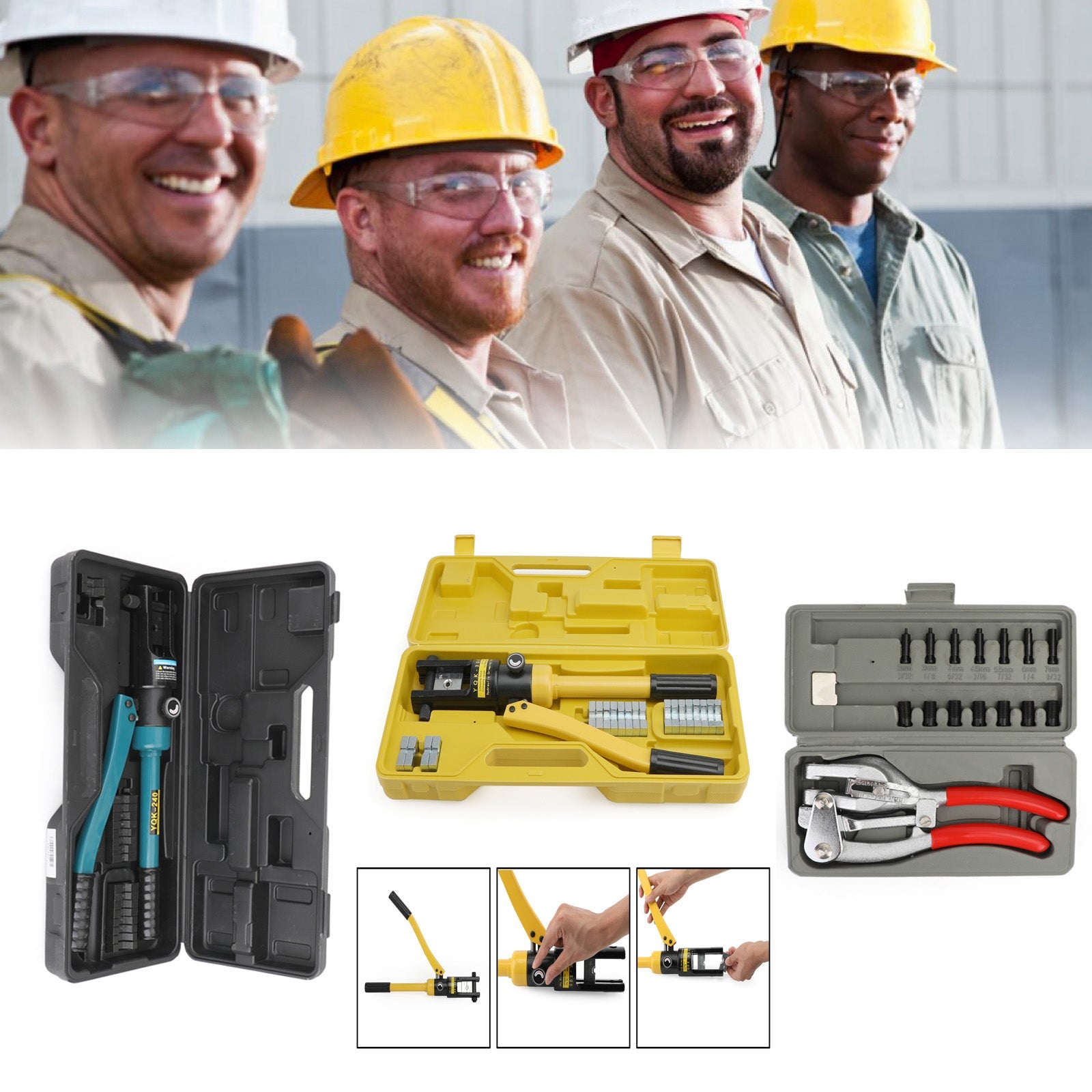 Pinza a crimpare terminale per capocorda per cavo idraulico della batteria da 16 tonnellate aggiornata con 13 matrici