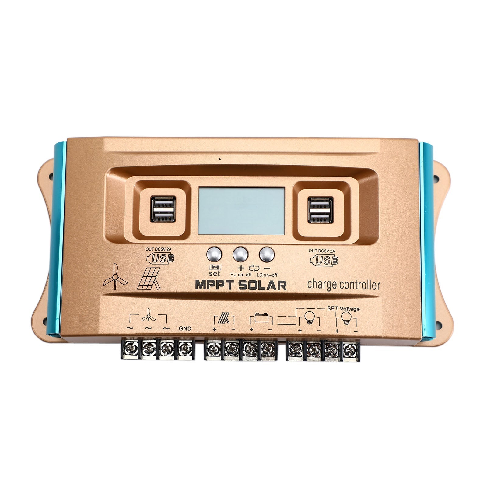 12V-60V 30A-100A MPPT Dual USB Cargo de carga Wind-Solar Controller Auto