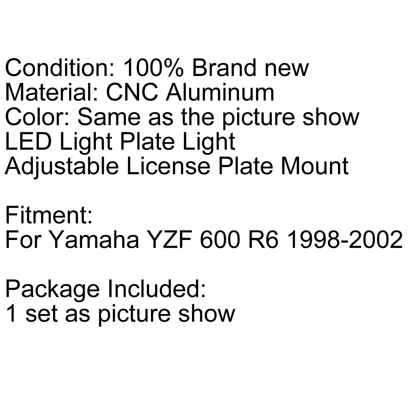 Support de support de plaque 'immatriculation réglable pour Yamaha YZF600 R6 YZF-R6 98-02 générique